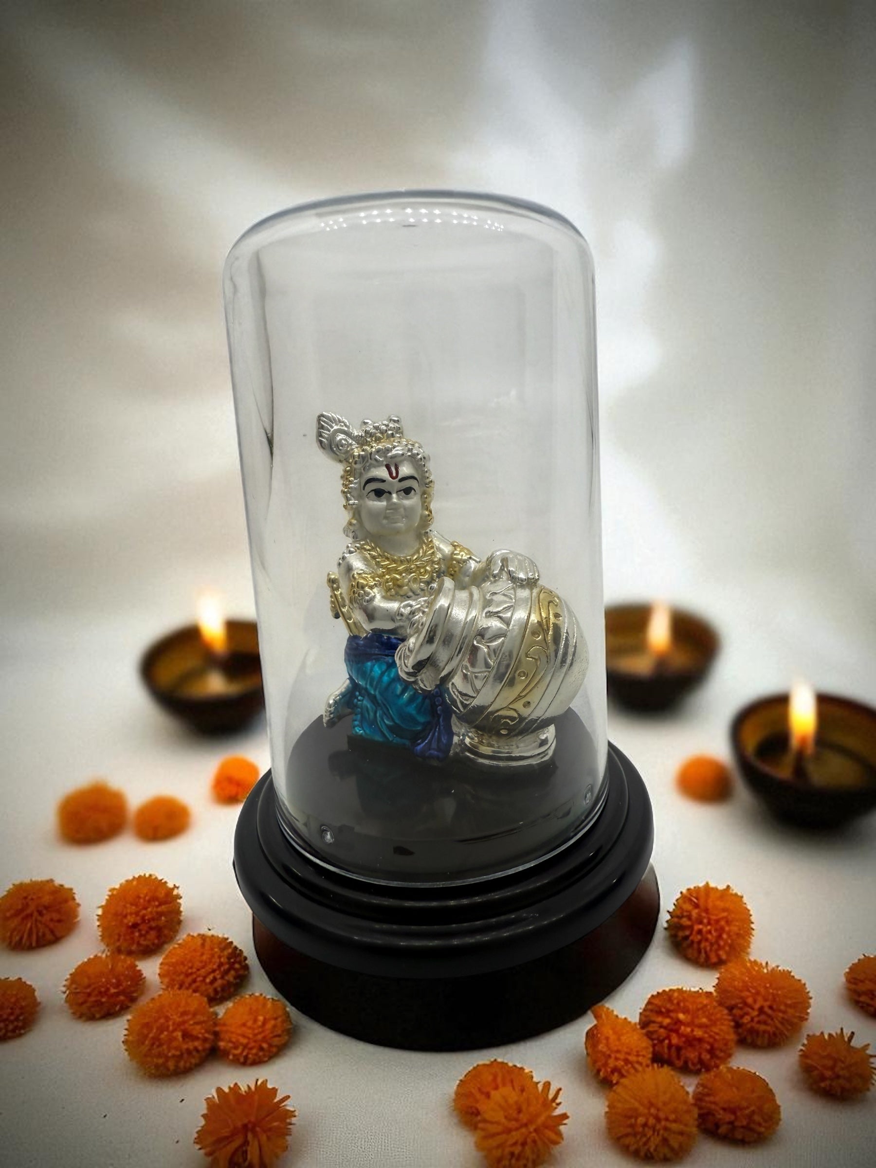 Emerald Pure 999 Silver Krishna/Ladoo Gopal Idol with Acrylic Base For Pooja/ Gift