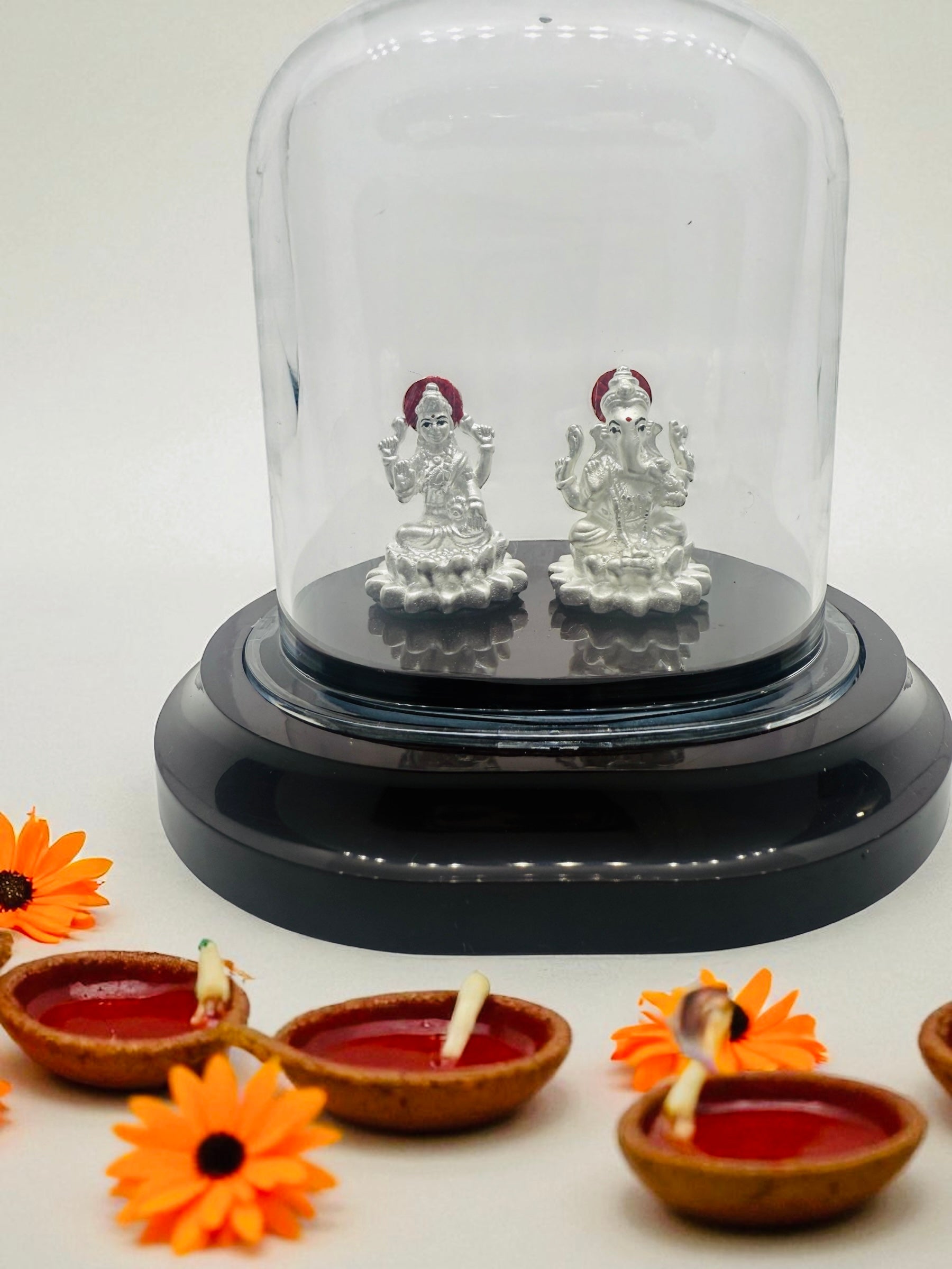 Emerald Pure 999 Silver Lakshmi Ganesh Idol with Acrylic Base For Pooja/ Gift