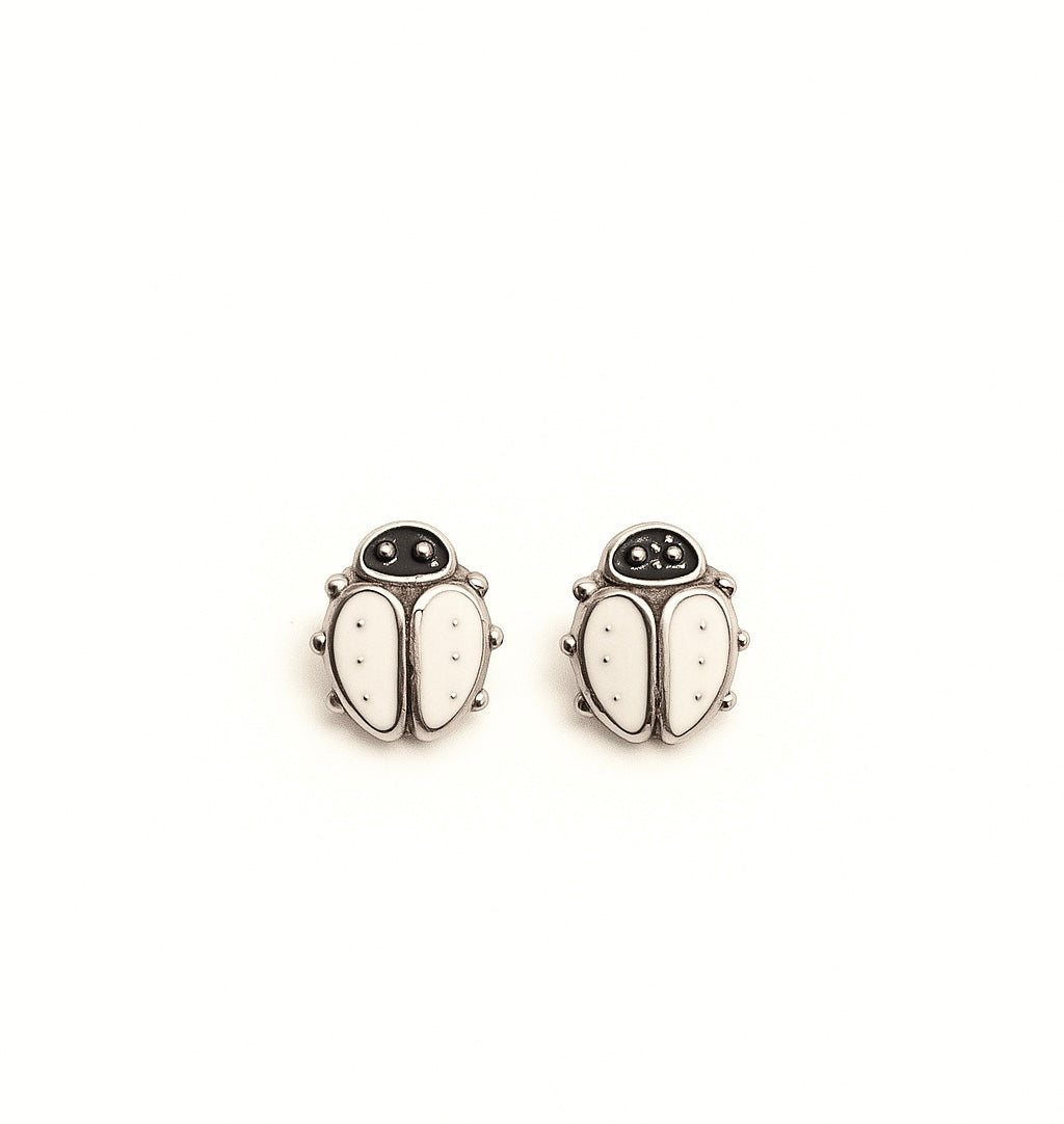 925 Sterling Silver White Ladybug kid’s Earrings