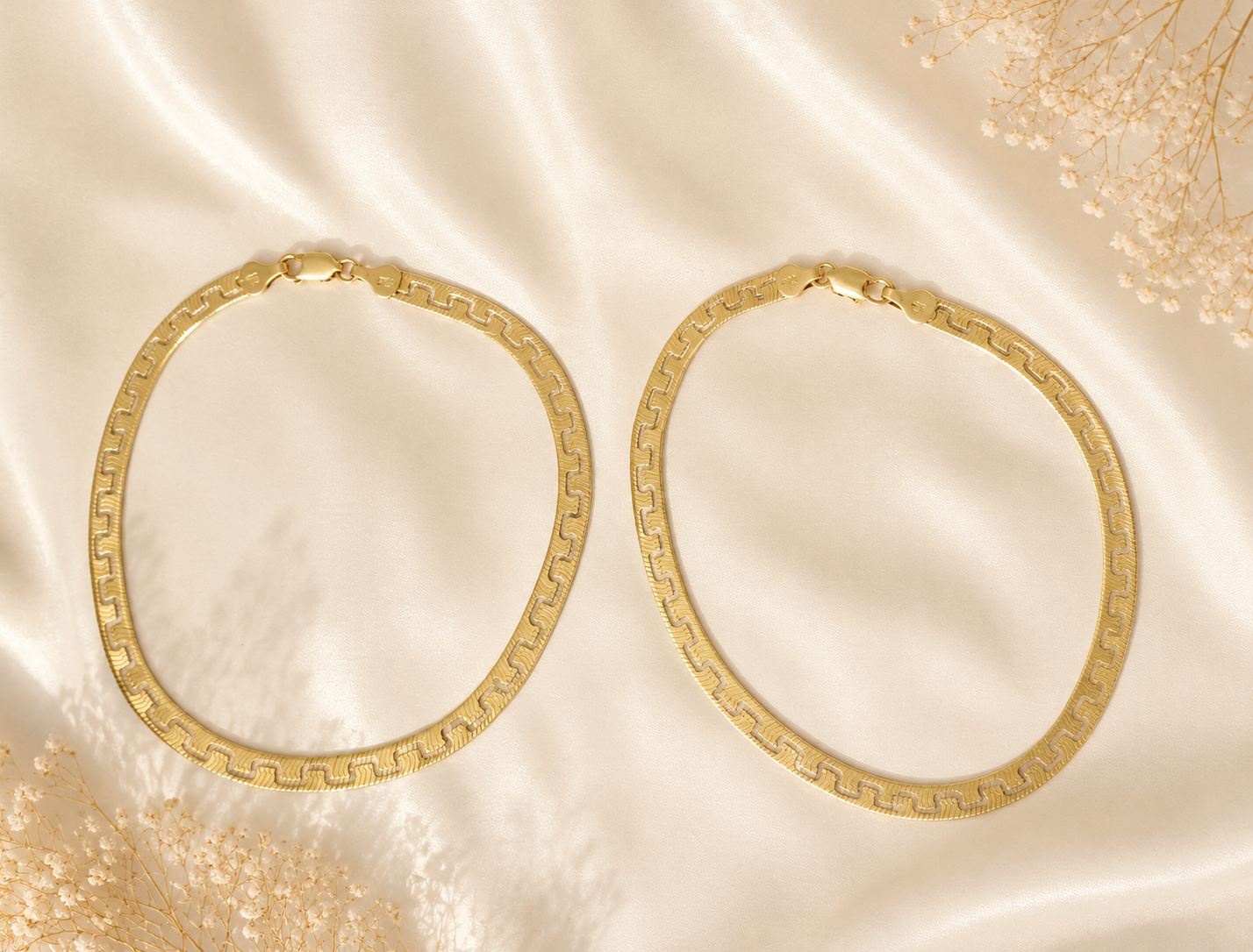 925 Sterling Silver Gold Polish Reversible Anklets | Pair