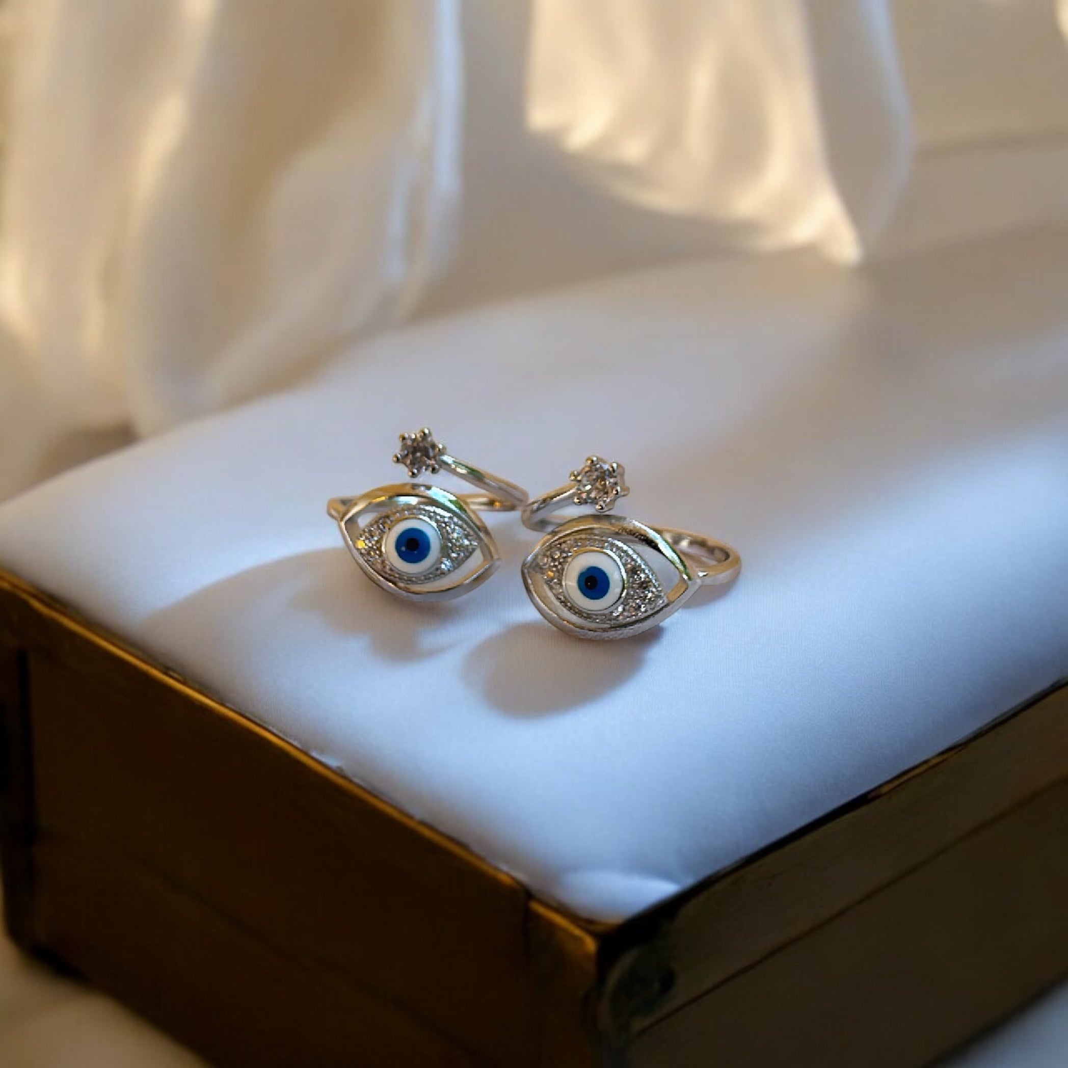 925 Oxidised Silver Evil Eye Toe Rings (2 Rings) |  Free Size