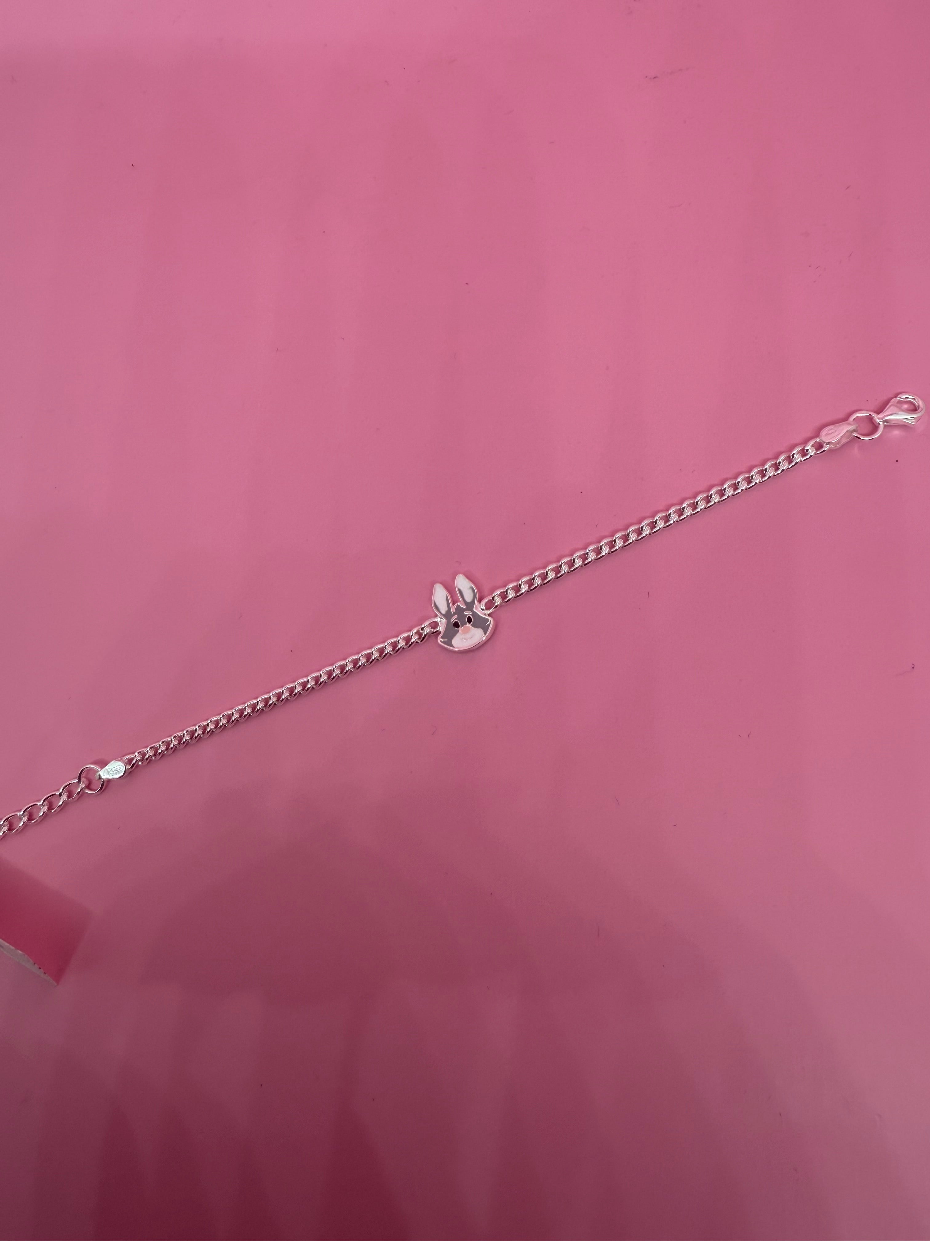 925 Sterling Silver Bunny Cartoon Bracelet | For Kids