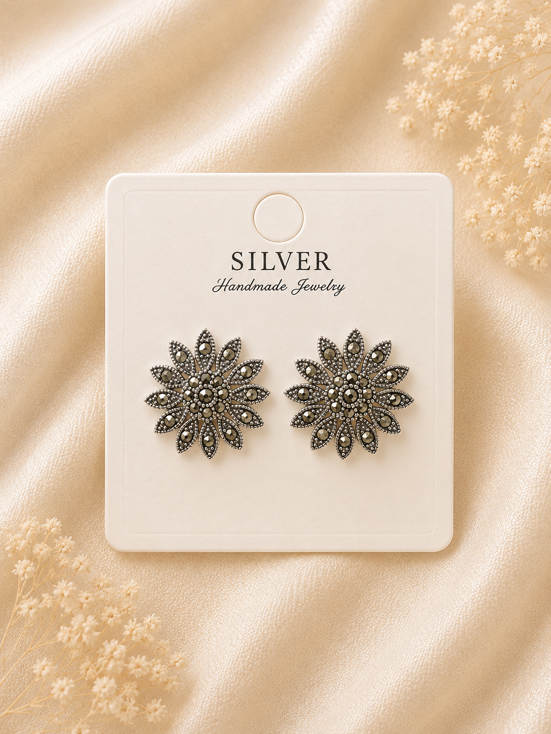 925 Sterling Marcasite Silver Earrings