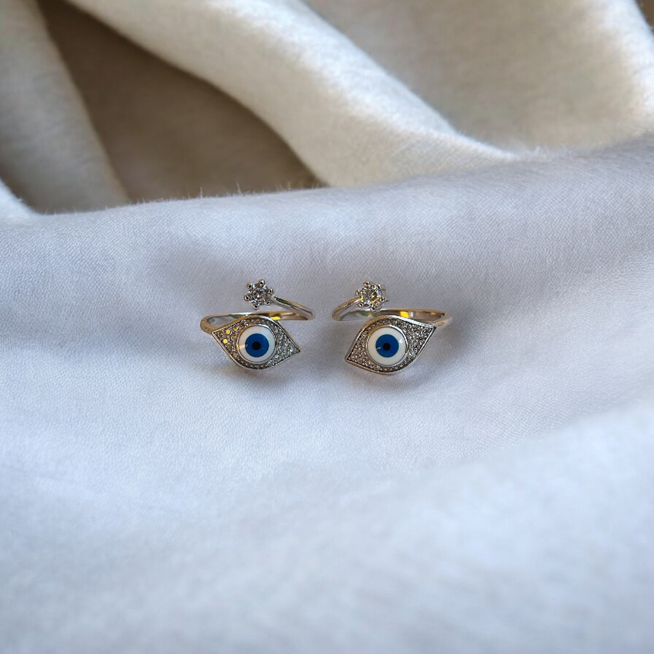 925 Silver Evil Eye Toe Rings (2 Rings)| Free Size