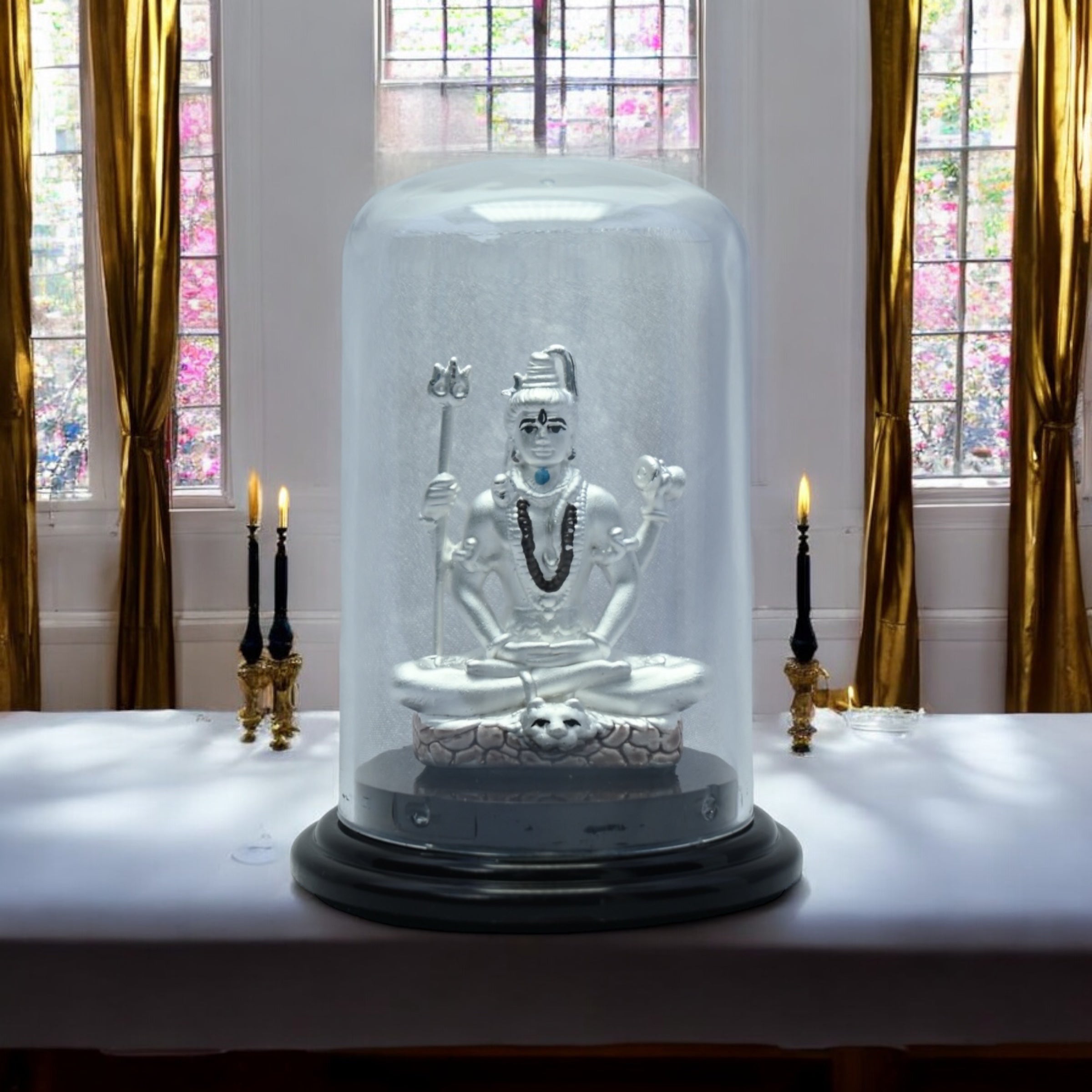 Emerald Pure 999 Silver Shiva Idol with Acrylic Base for Pooja/Gift