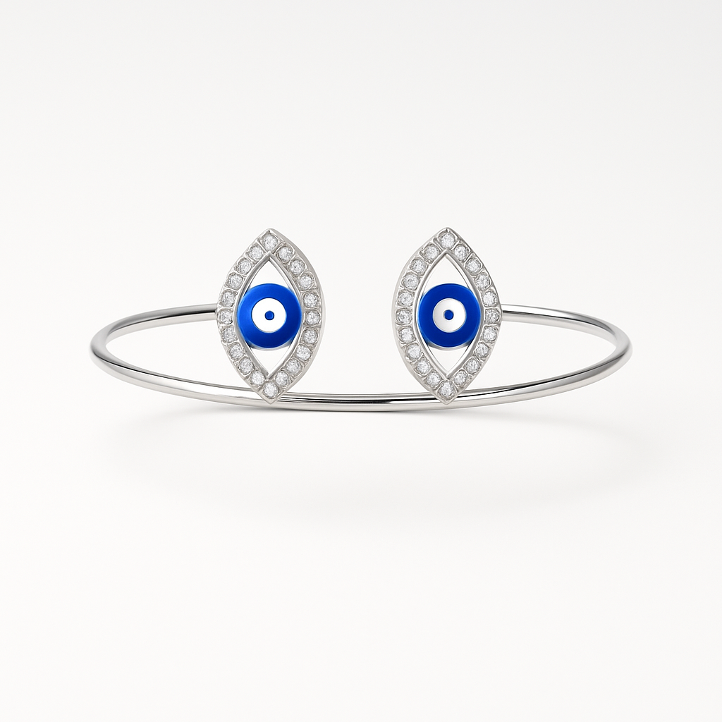 925 Sterling Silver Evil Eye Bangle Bracelet | For Her