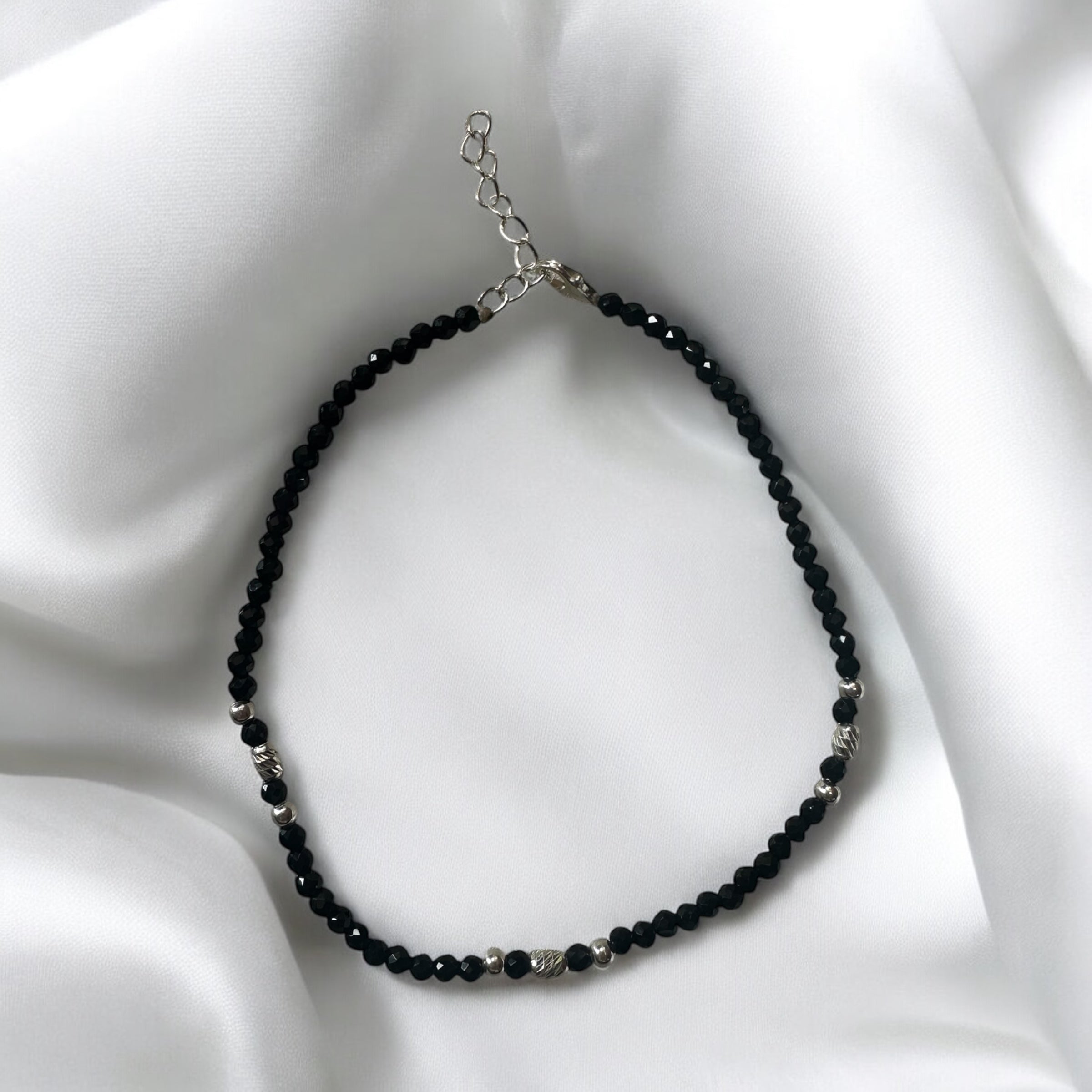 Silver Minimal Black Beads Kid’s Anklet (2-5 years)