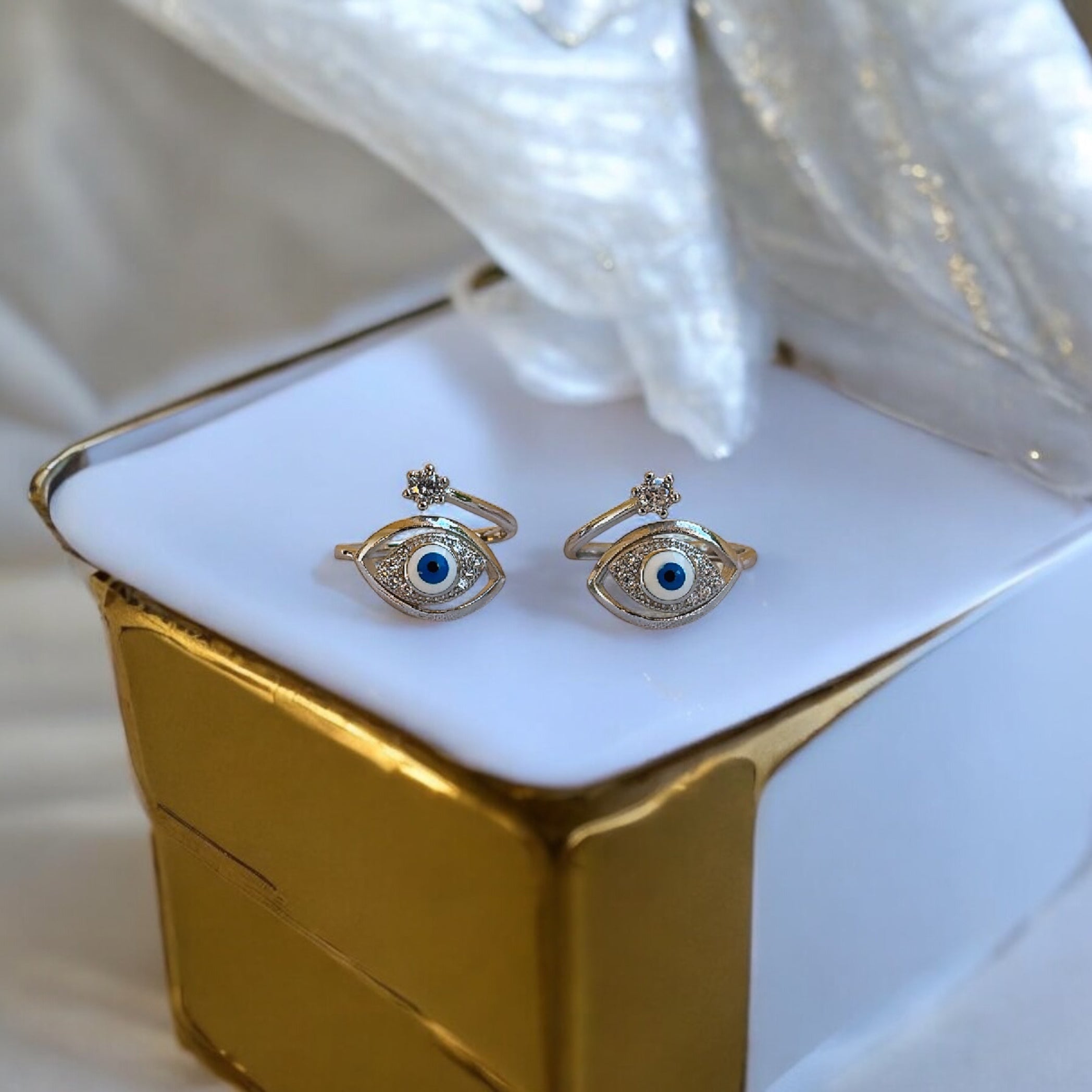 925 Oxidised Silver Evil Eye Toe Rings (2 Rings) |  Free Size