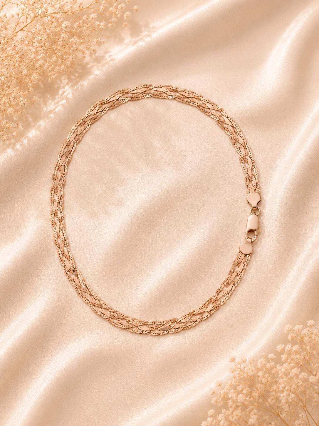 925 Sterling Silver Rose Gold Braided Anklets | Pair