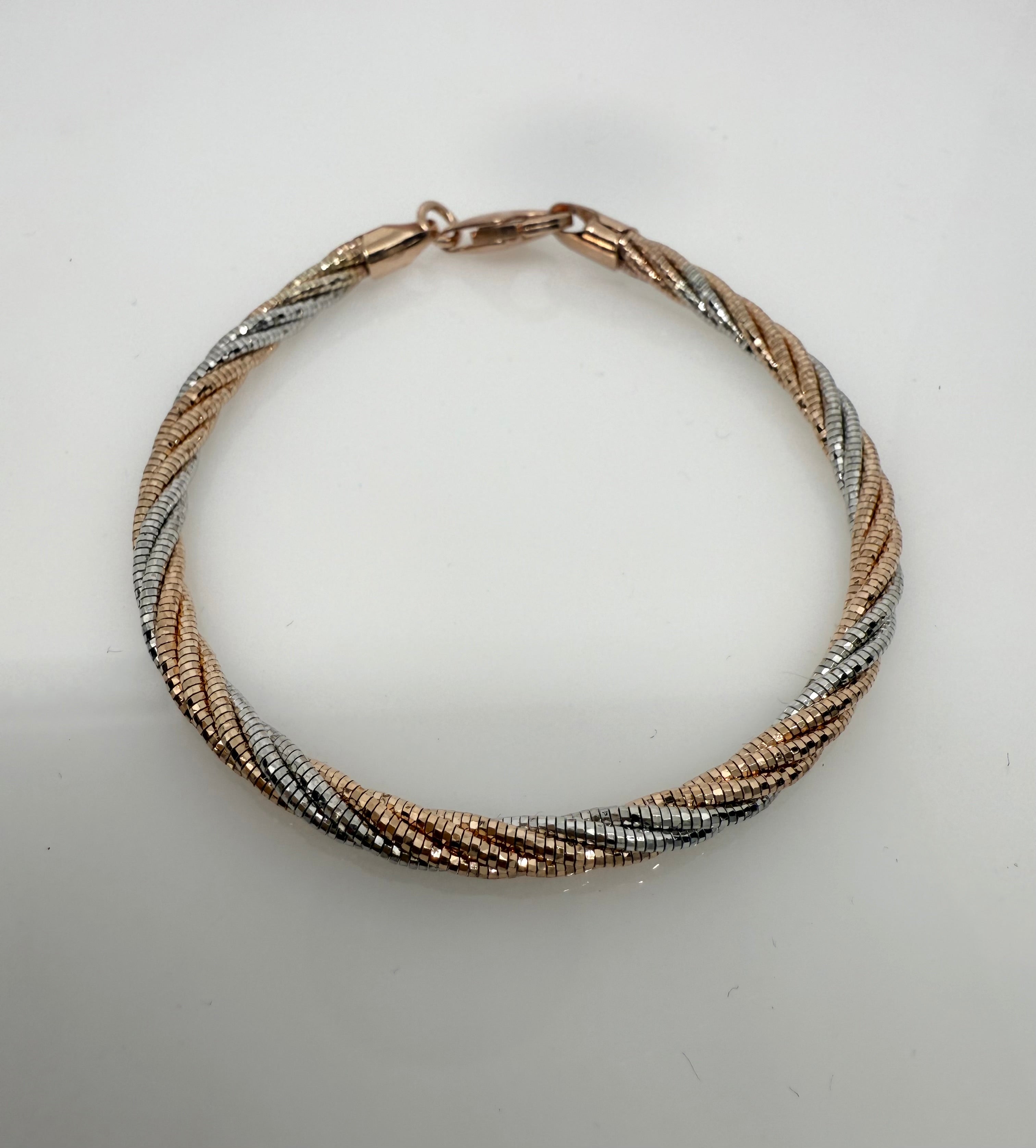Multi Strand 925 Sterling Silver Italian Weave Bracelet | Rose Gold & Silver