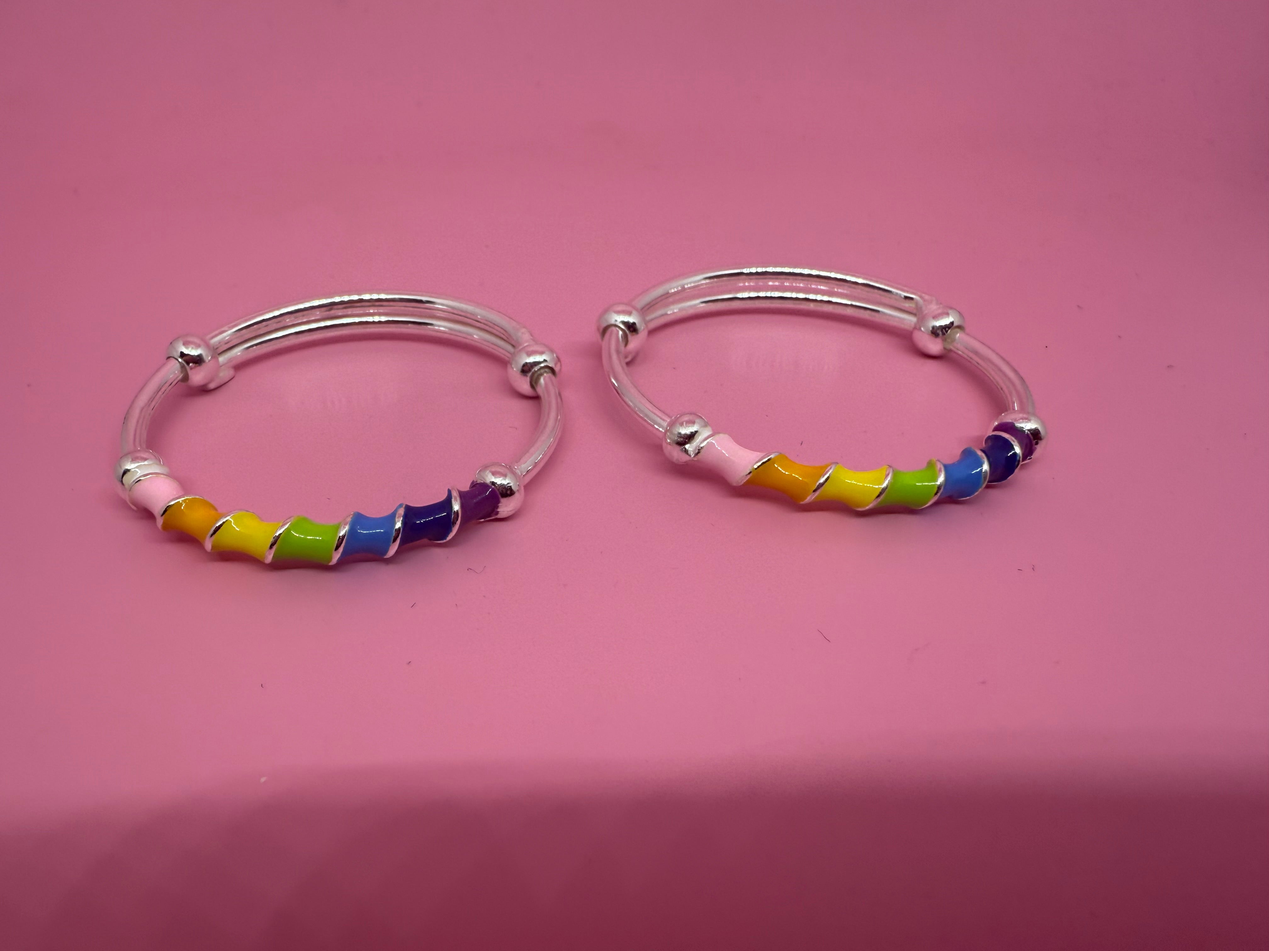 925 Sterling Silver Adjustable Rainbow Bangles | For kids | Ideal for 0-3 years