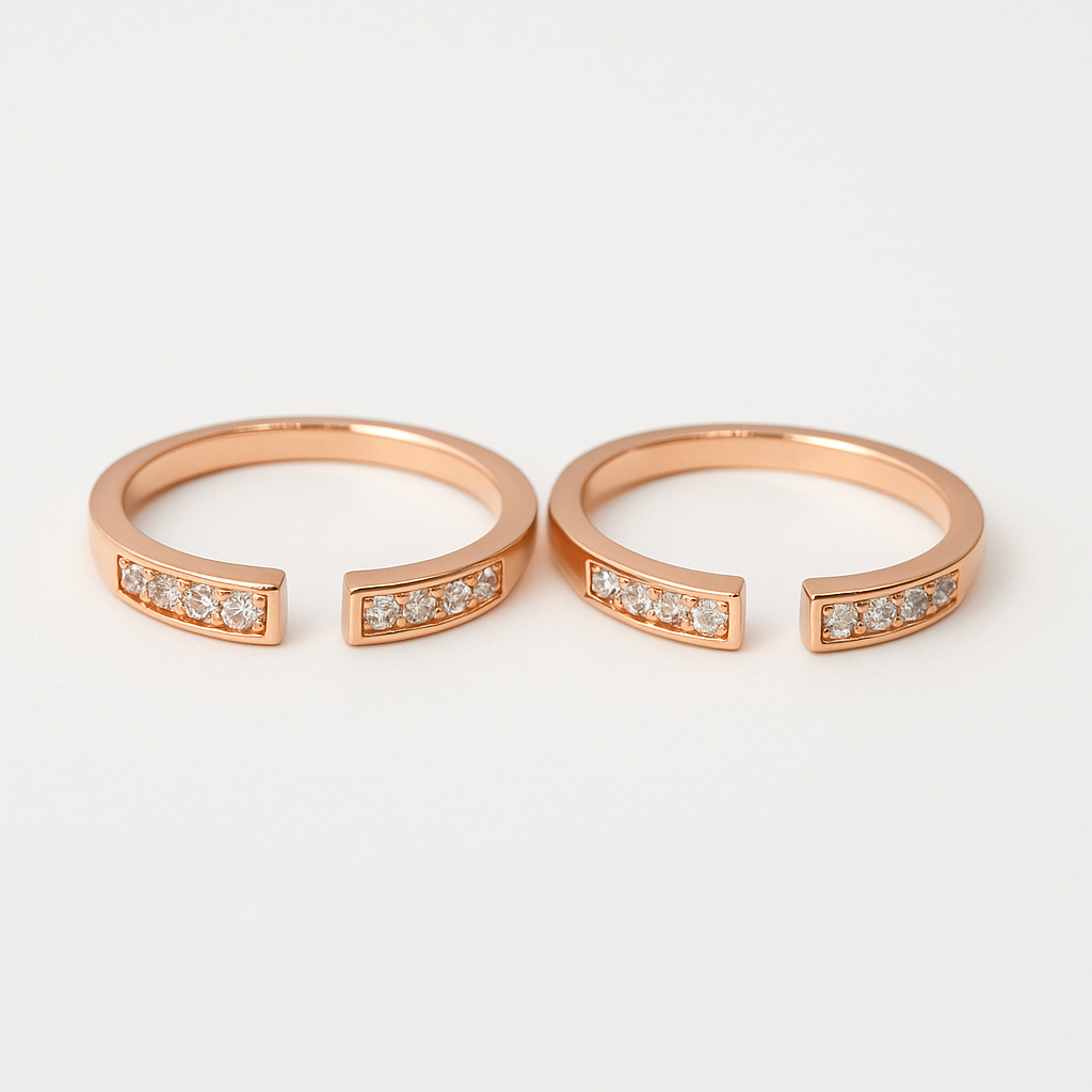 925 Sterling Silver Sleek Set Rose Gold Toe Rings