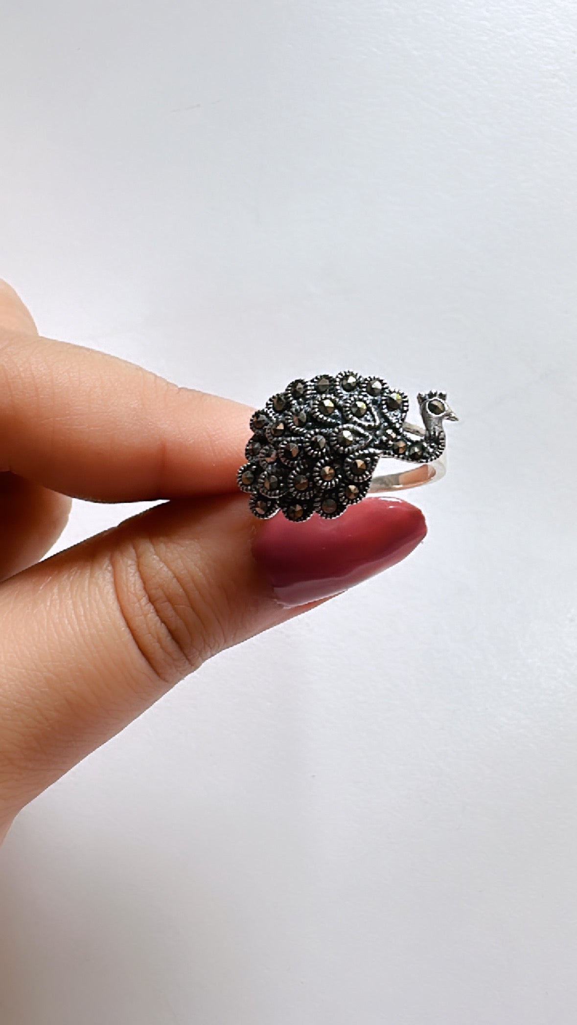 925 Sterling Silver Peacock Marcasite women Ring