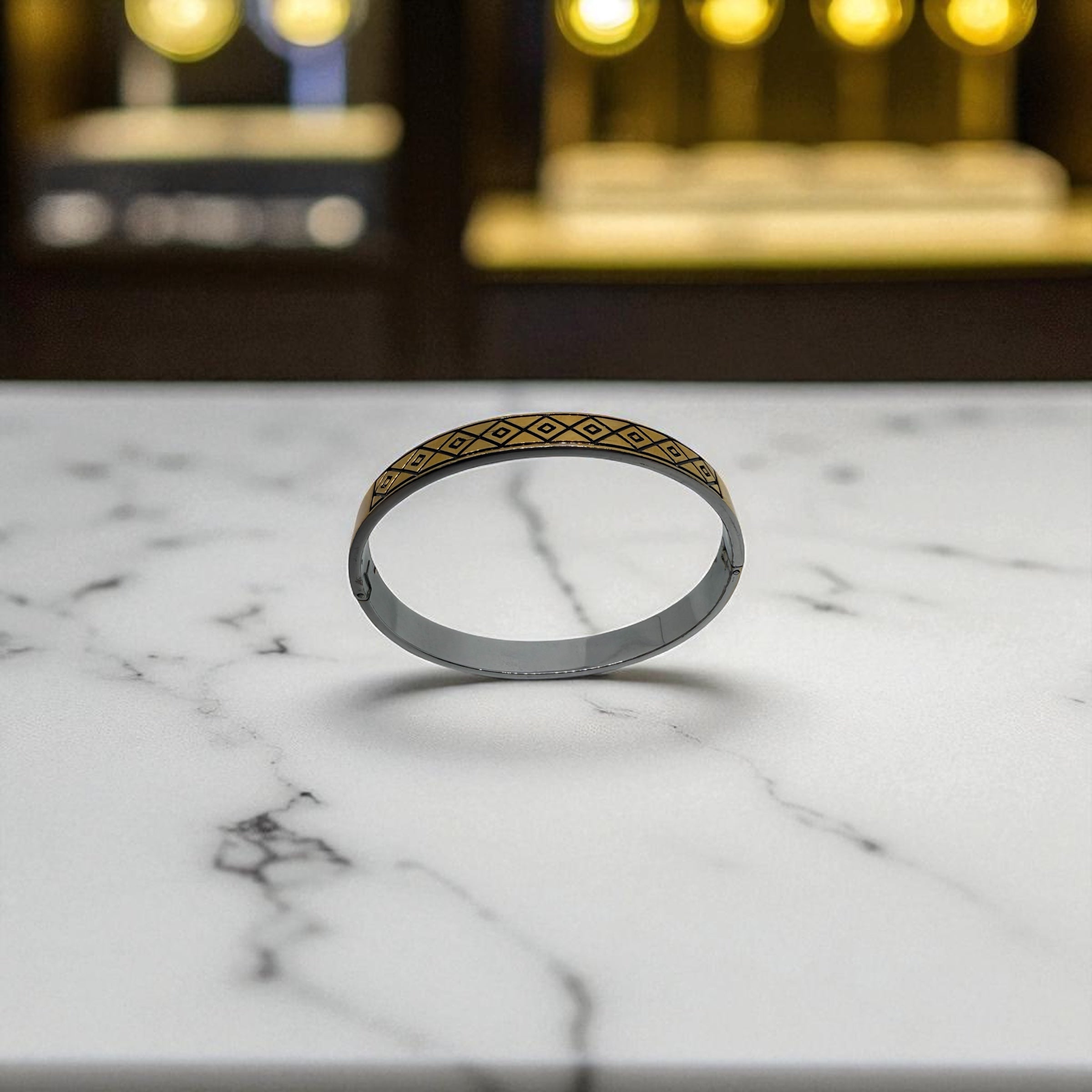 925 Sterling Silver Geometric Openable Kada Bangle | Gold Polish | Unisex Bangle | Men’s Kada