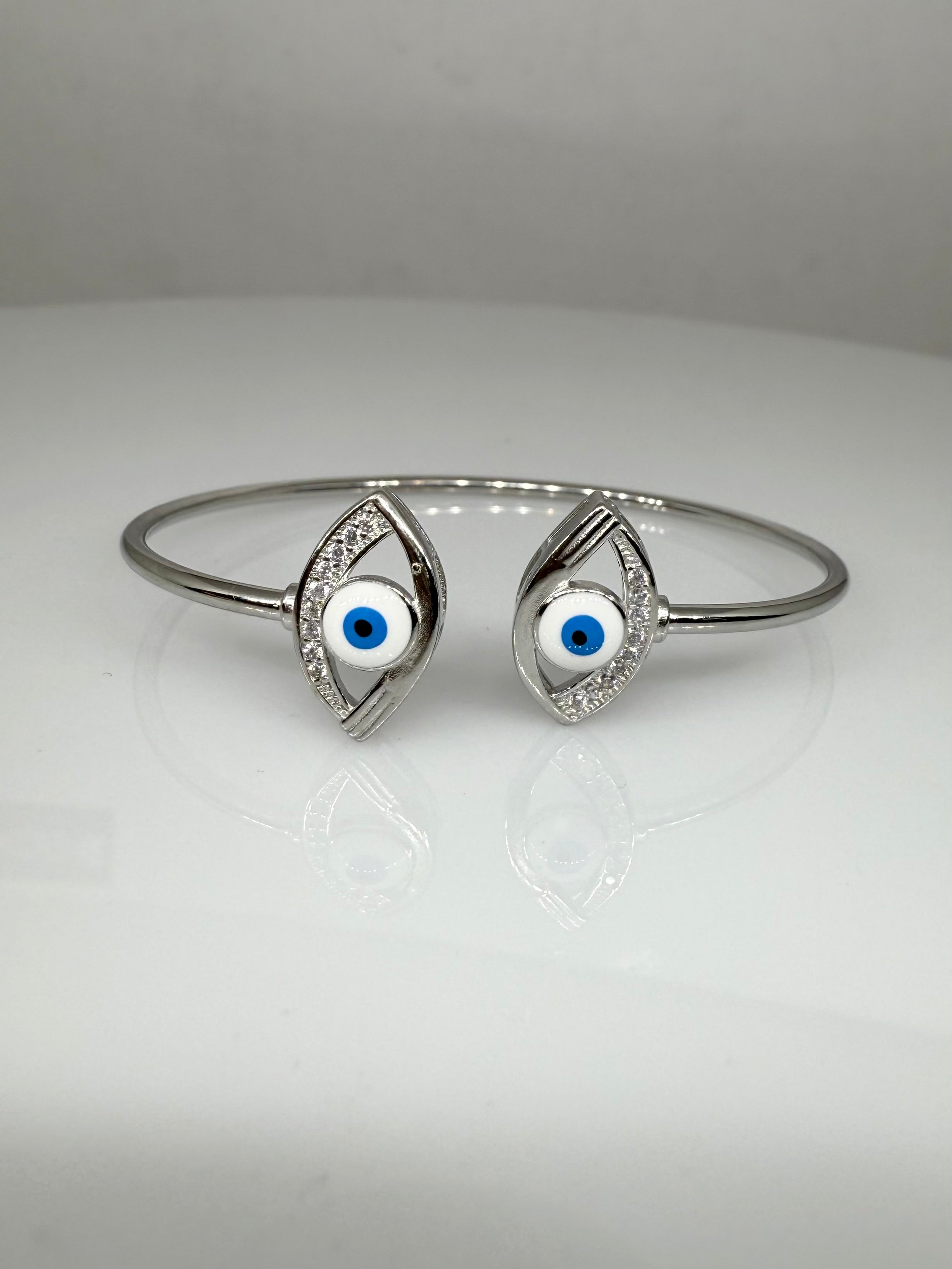 925 Sterling Silver Evil Eye Bangle Bracelet |