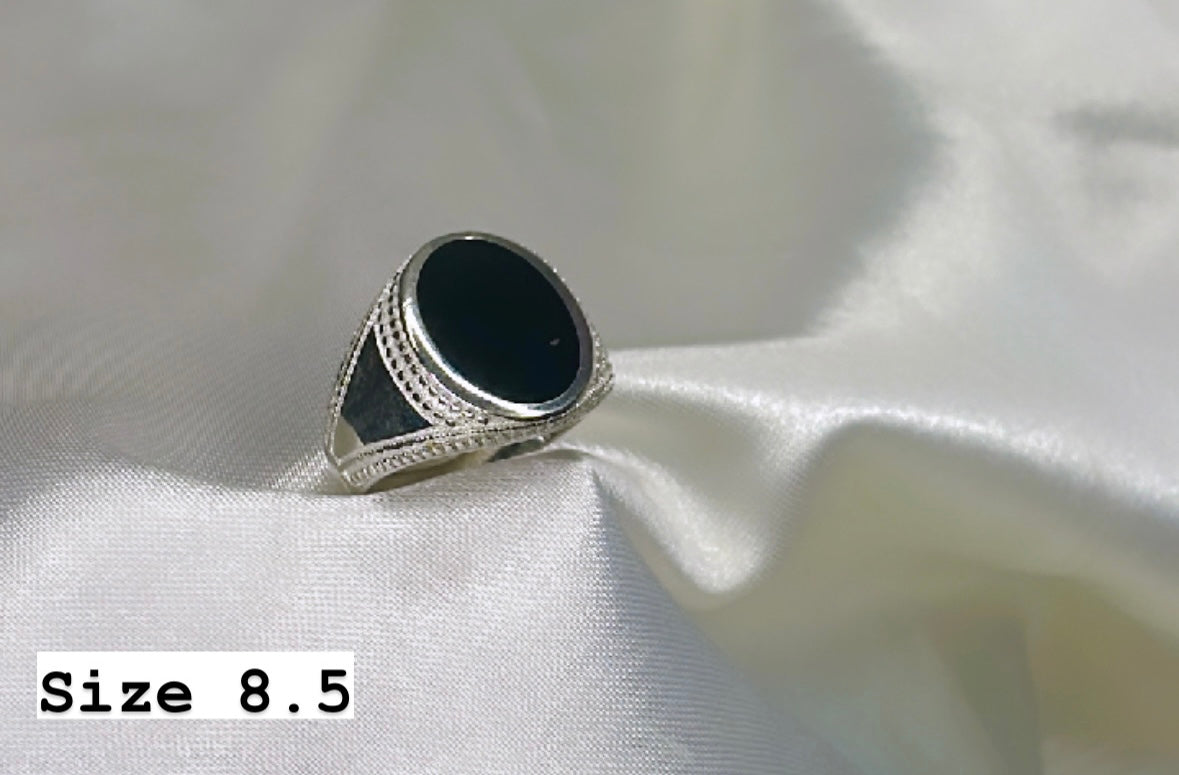 925 Oxidised Silver Ring for Men | Black Stone