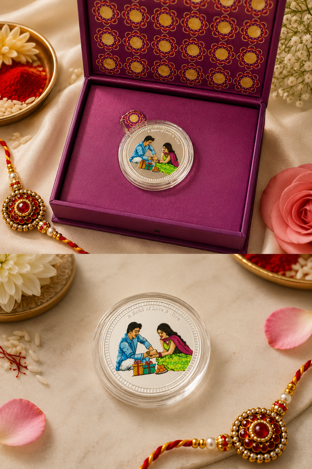 Box of Blessings Rakhi Gift – 999 Pure Silver Coin Gift set ( 10 gms)