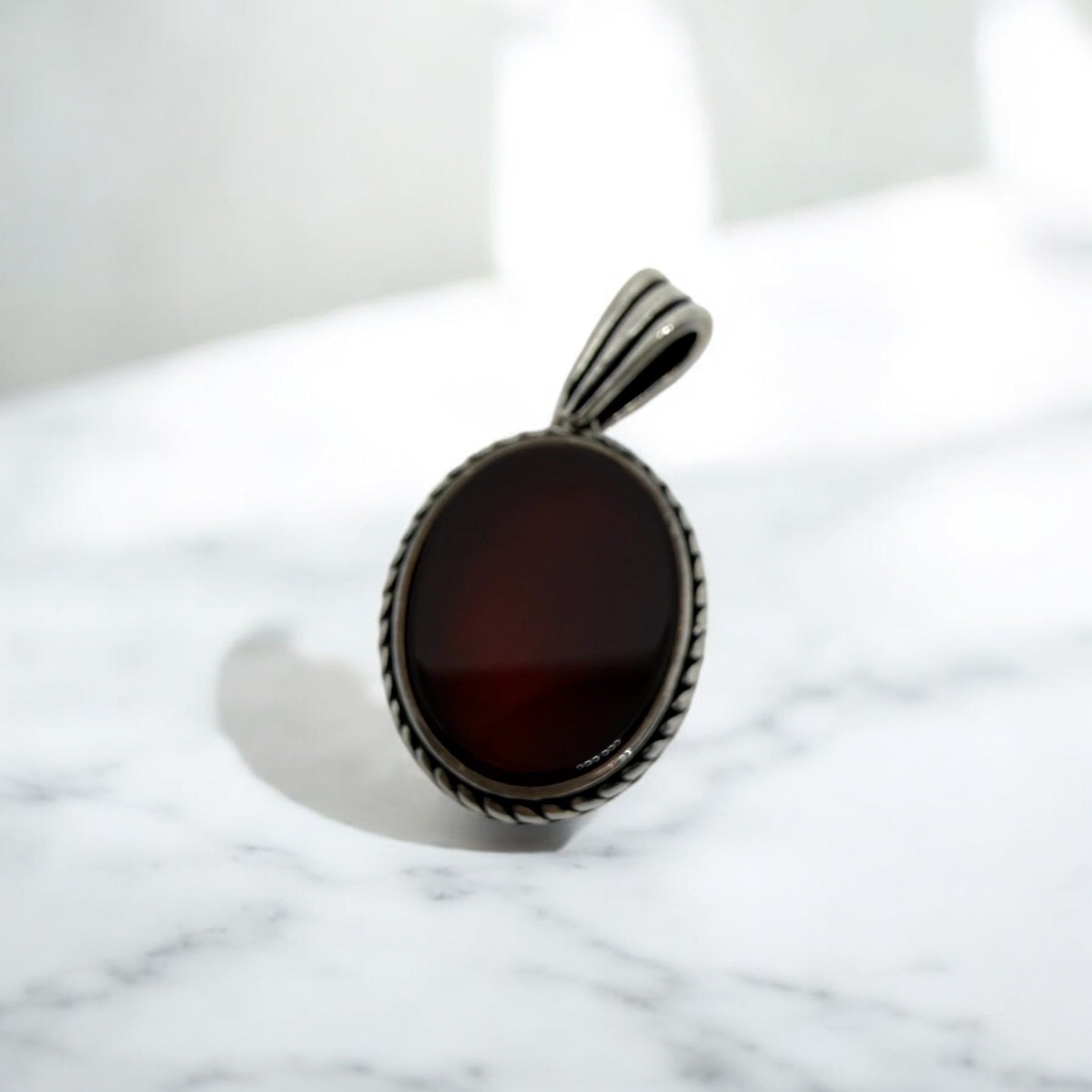 925 Sterling Silver Deep Garnet Oval Pendant