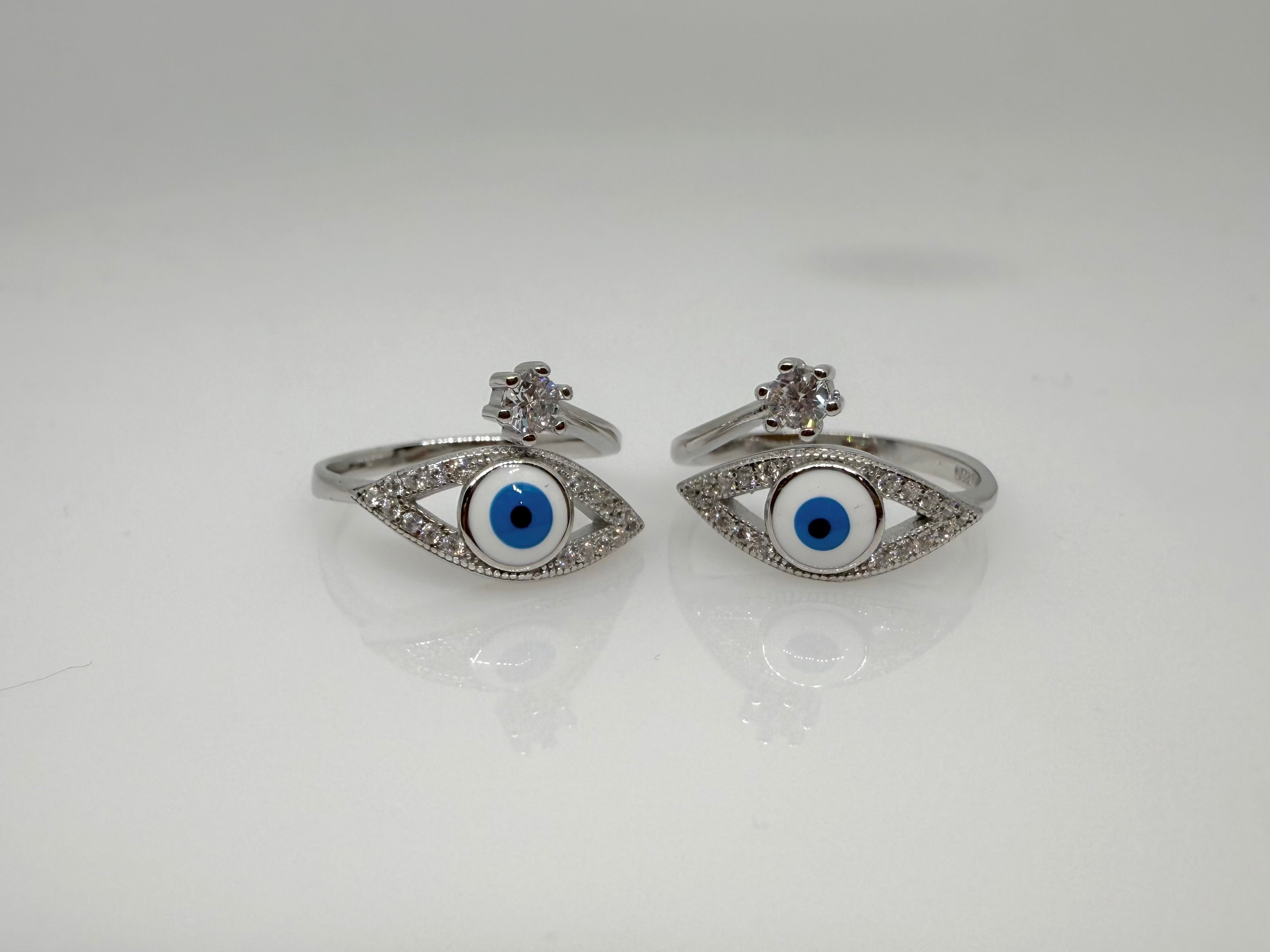 925 Silver Evil Eye Toe Rings (2 Rings)| Free Size