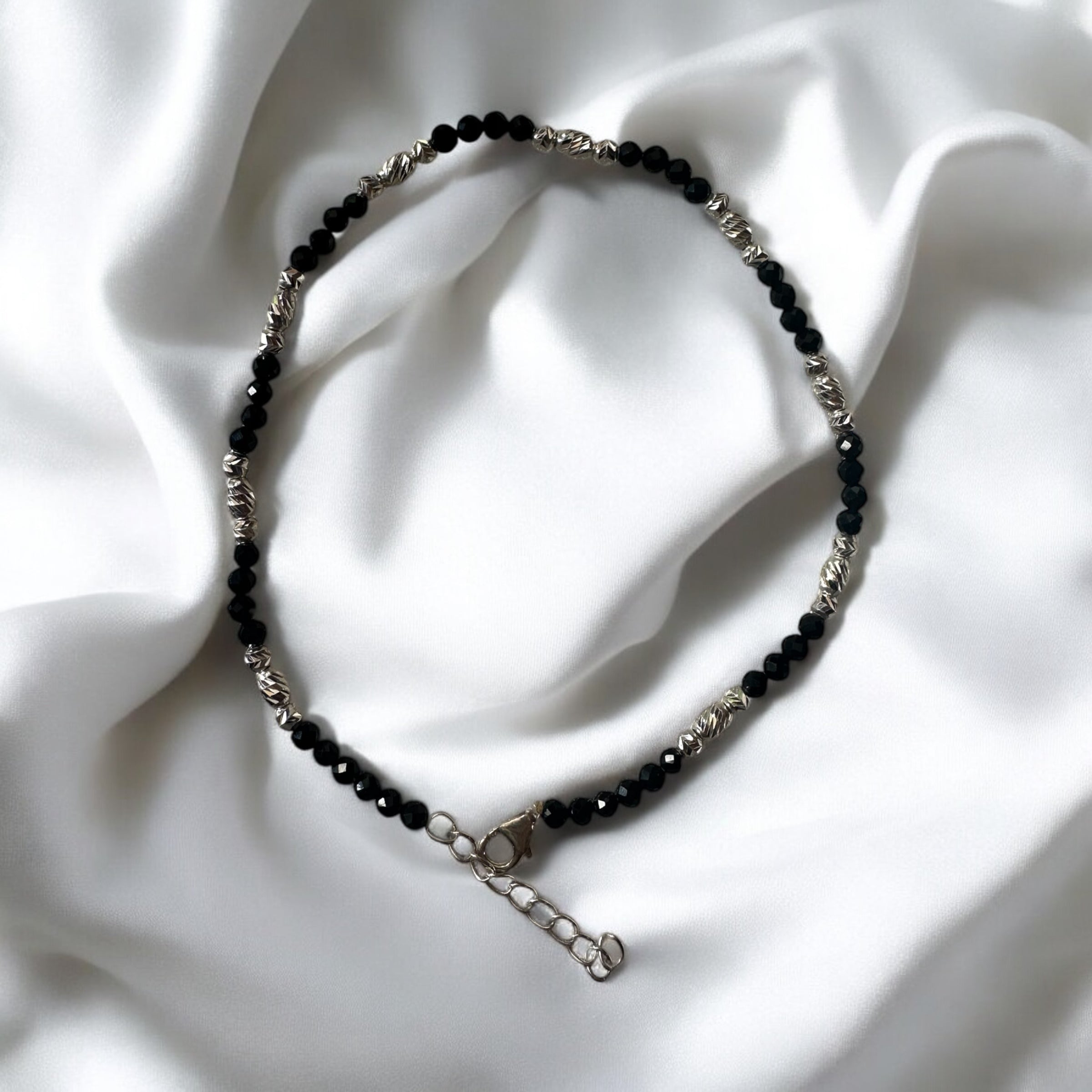 Silver Minimal Black Beads Kid’s Anklet (2-5 years)