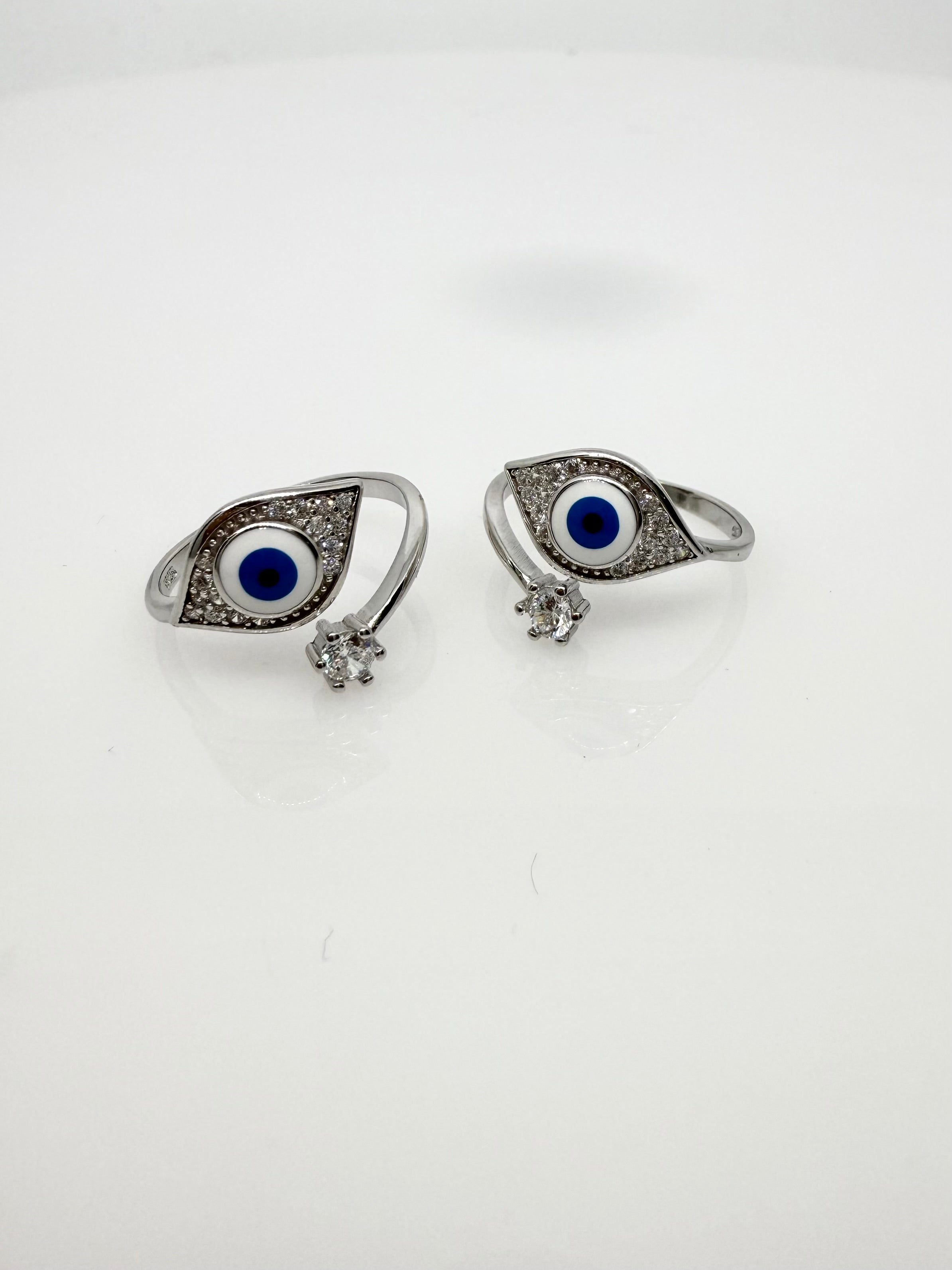 925 Silver Evil Eye Toe Rings (2 Rings) | Free Size