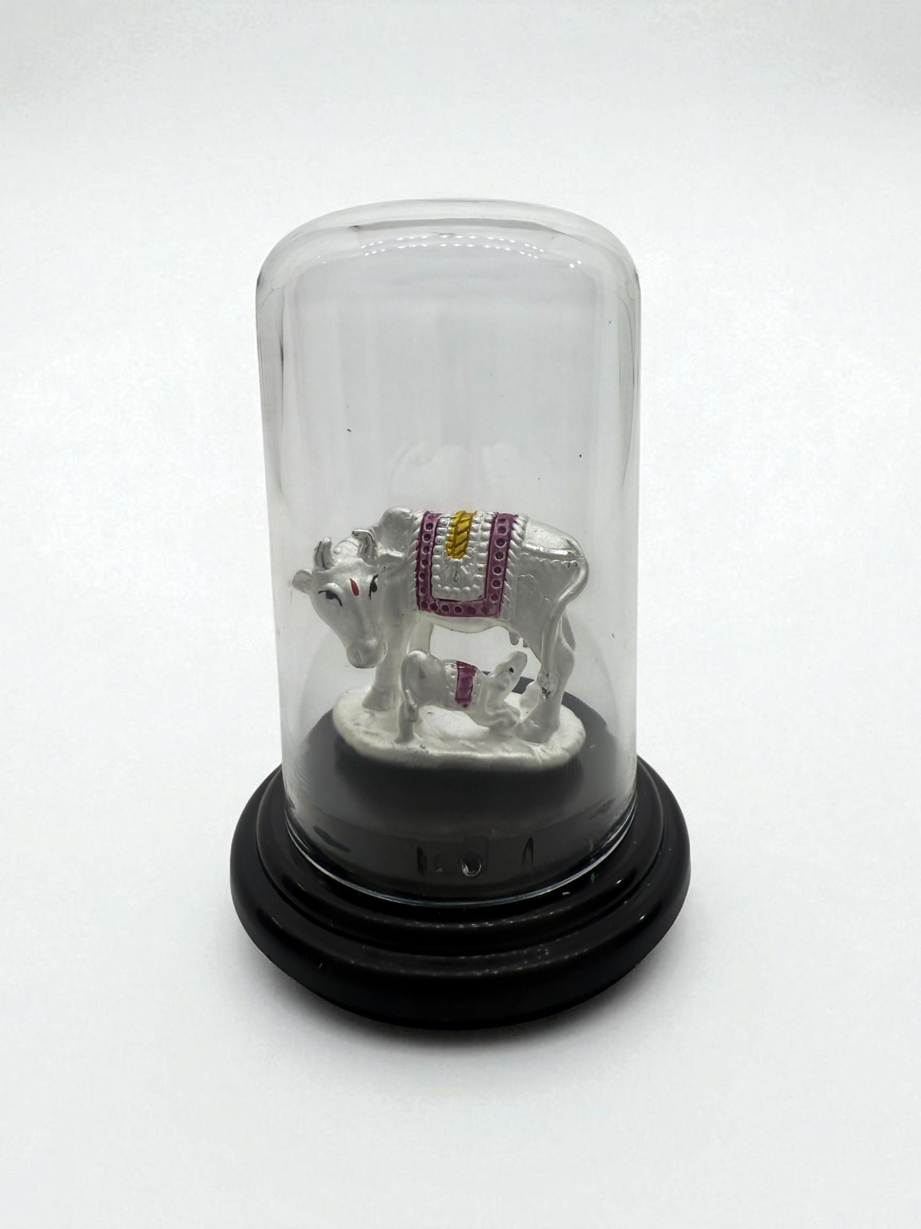 EMERALD PURE 999 SILVER VASTU KAMDHENU COW AND CALF IDOL WITH ACRYLIC BASE FOR POOJA/ GIFT