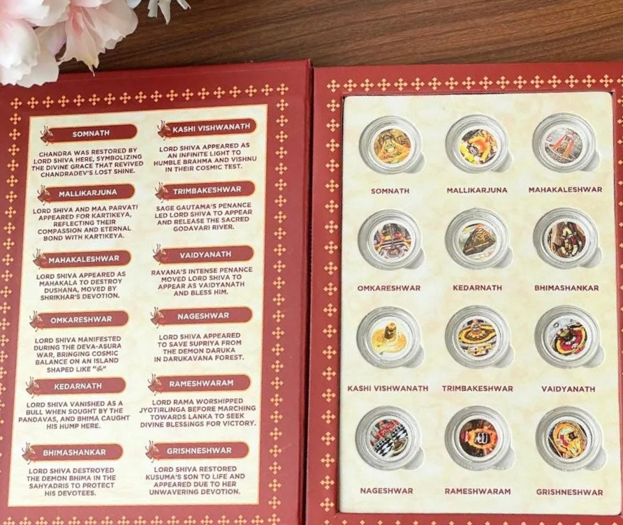 Sacred 12 Shiva Jyotirling Collector’s Edition (999 Pure Silver Coins) |             (1 gm x 12 coins) | Festive Coin Gifting