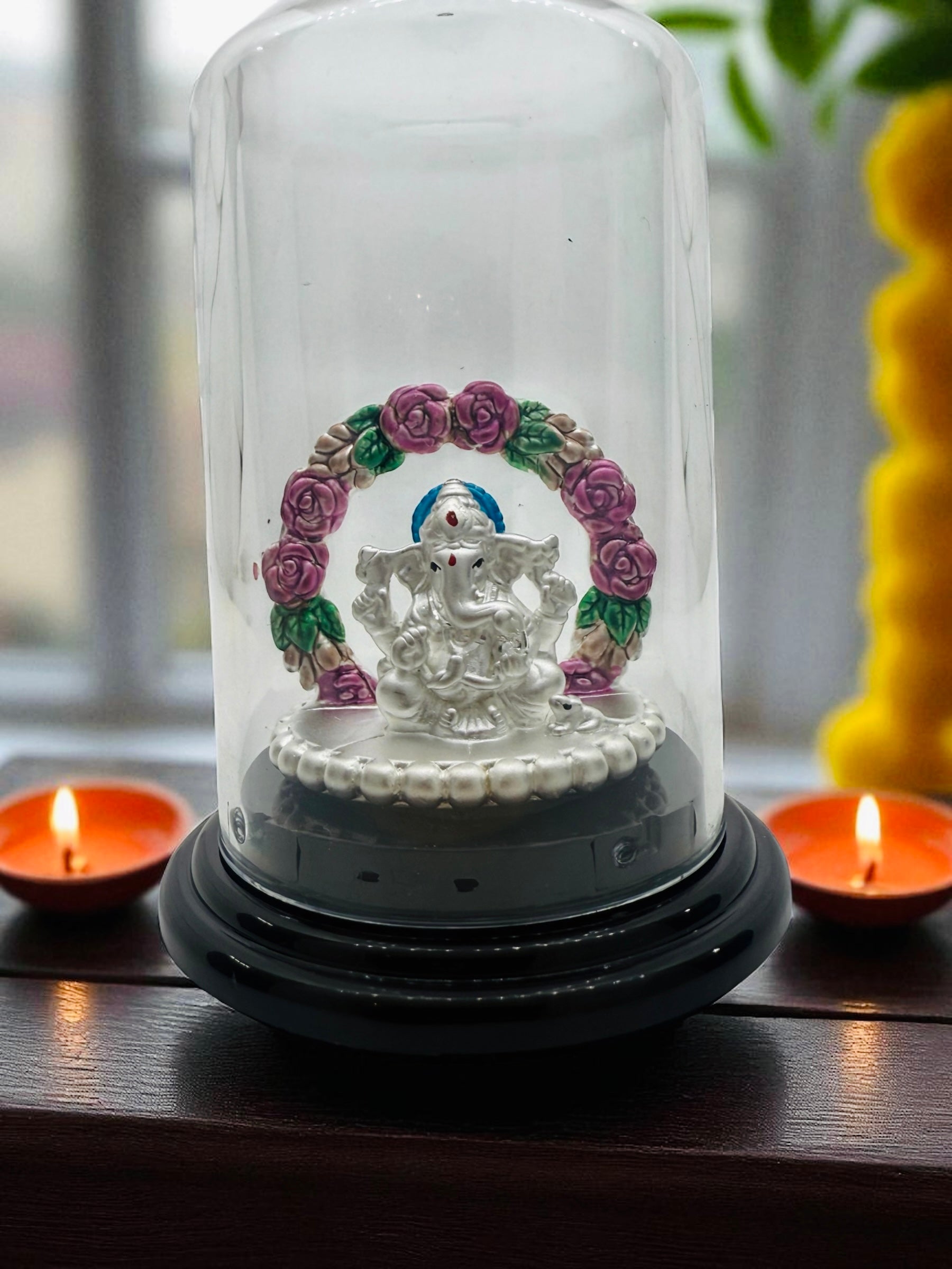 Emerald Pure 999 Silver Ganesha Idol with Acrylic Base for Pooja/Gift