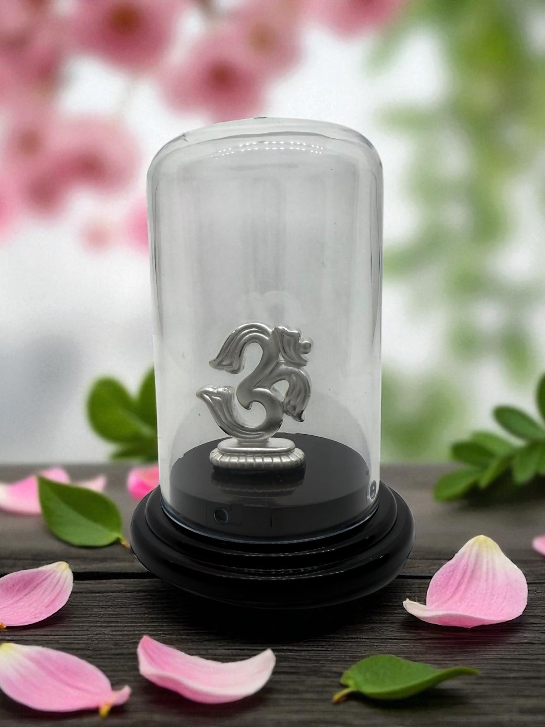 Emerald 999 Pure Silver Om Idol with Acrylic Base For Pooja/ Gift
