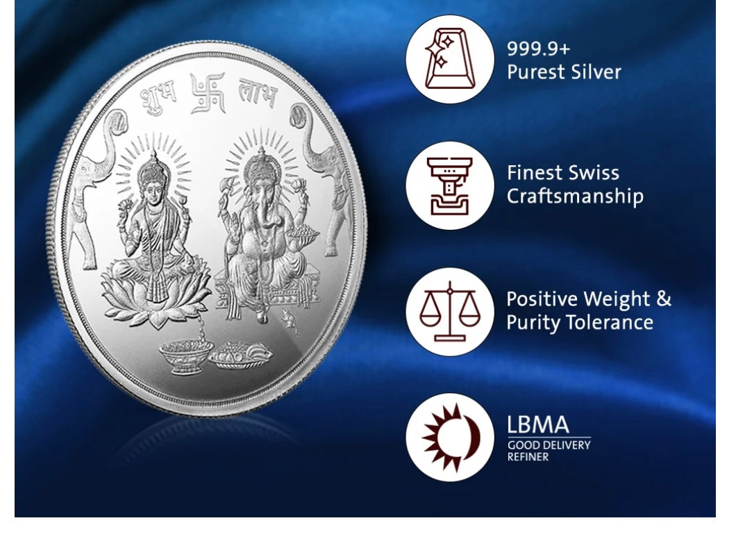 MMTC PAMP 10 GMS LAKSHMI GANESH 999.9 SILVER COIN IN MINTED CARD (10.00gm) | Festive Coins & Bars