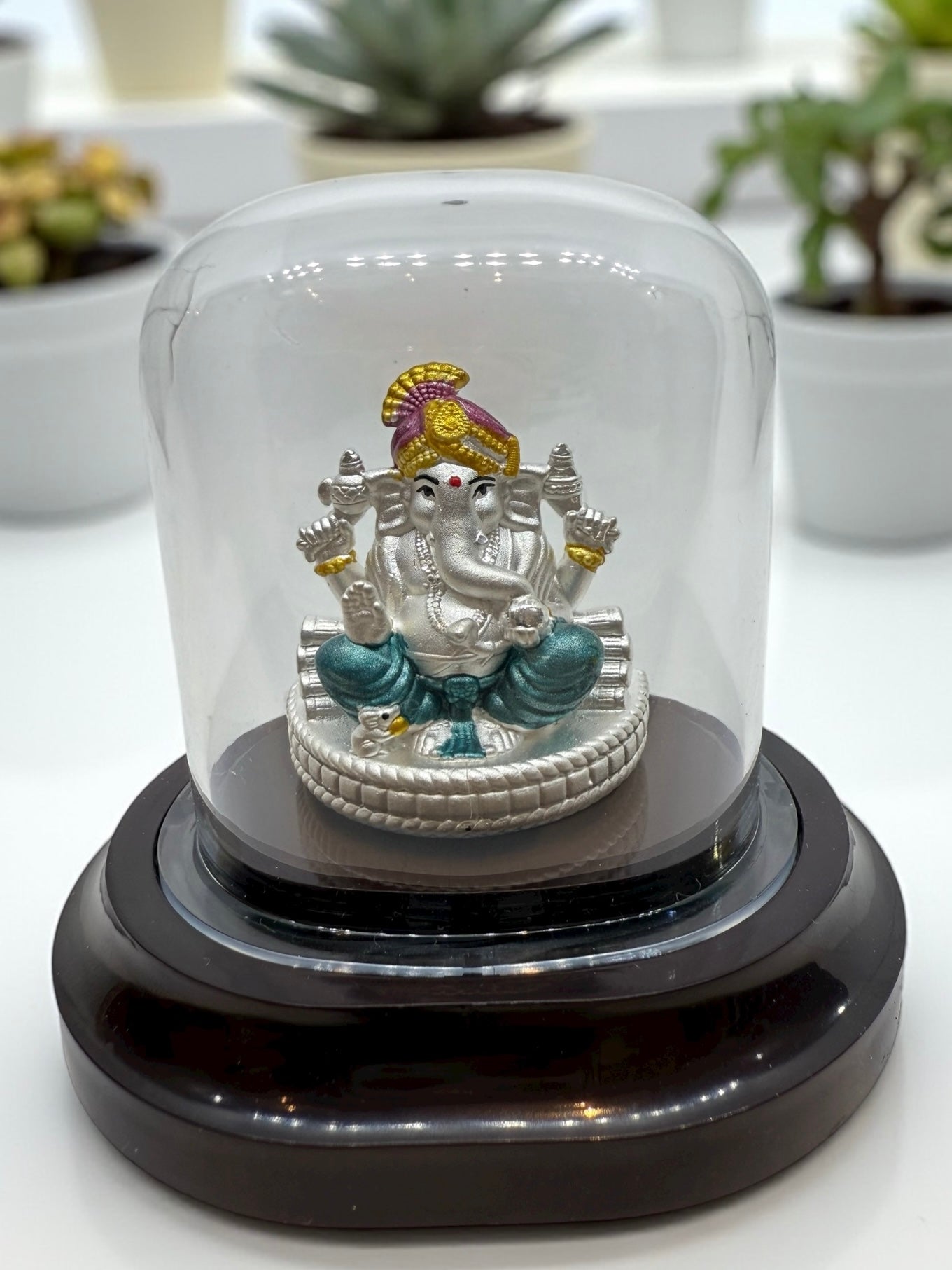 Emerald Pure 999 Silver Ganesh Idol with Acrylic Base for Pooja/Gift
