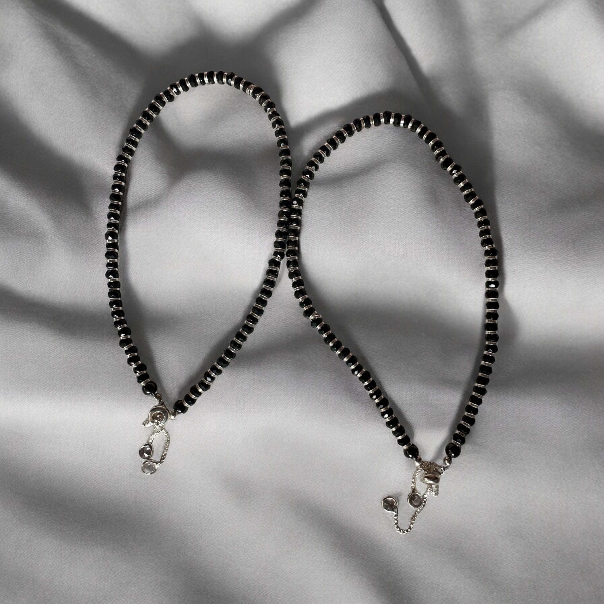 Black Beads Silver Anklets | Adjustable Style