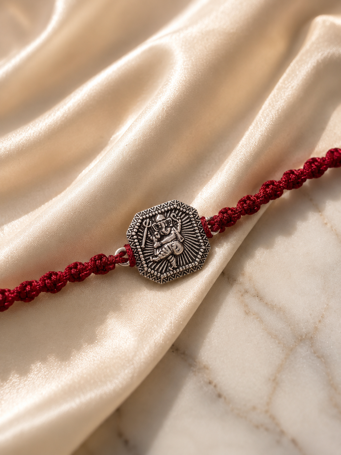 925 Silver Ganesha Oxidised Thread Rakhi