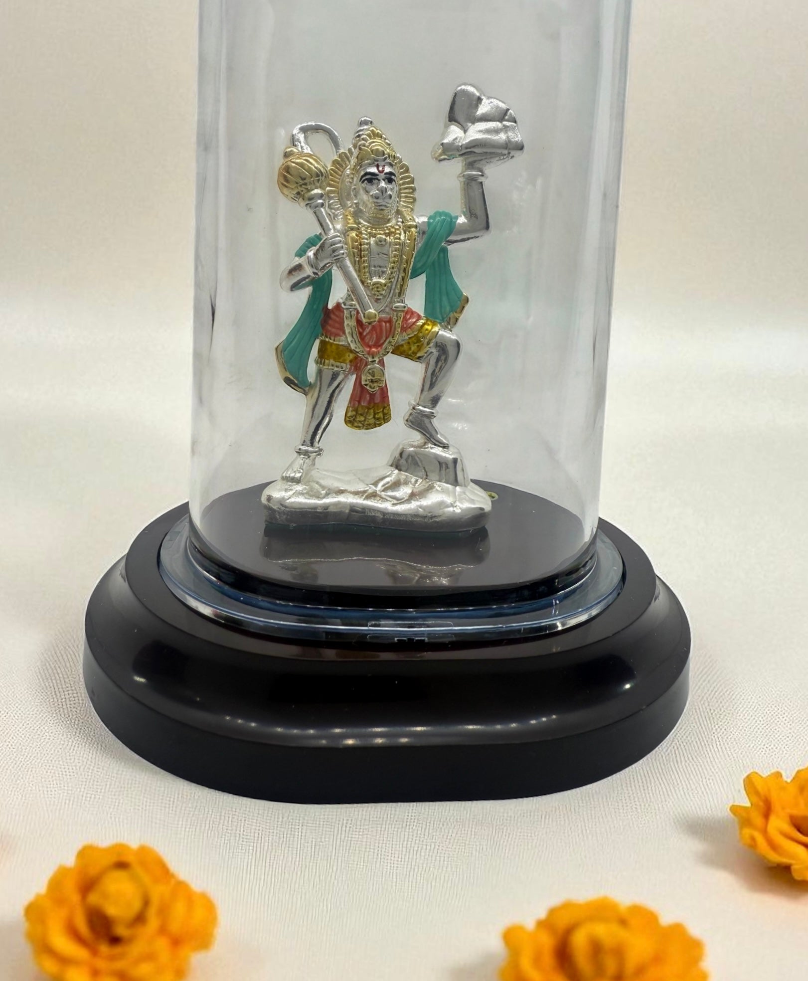 Emerald Pure 999 Silver Hanuman Idol with Acrylic Base For Pooja/ Gift