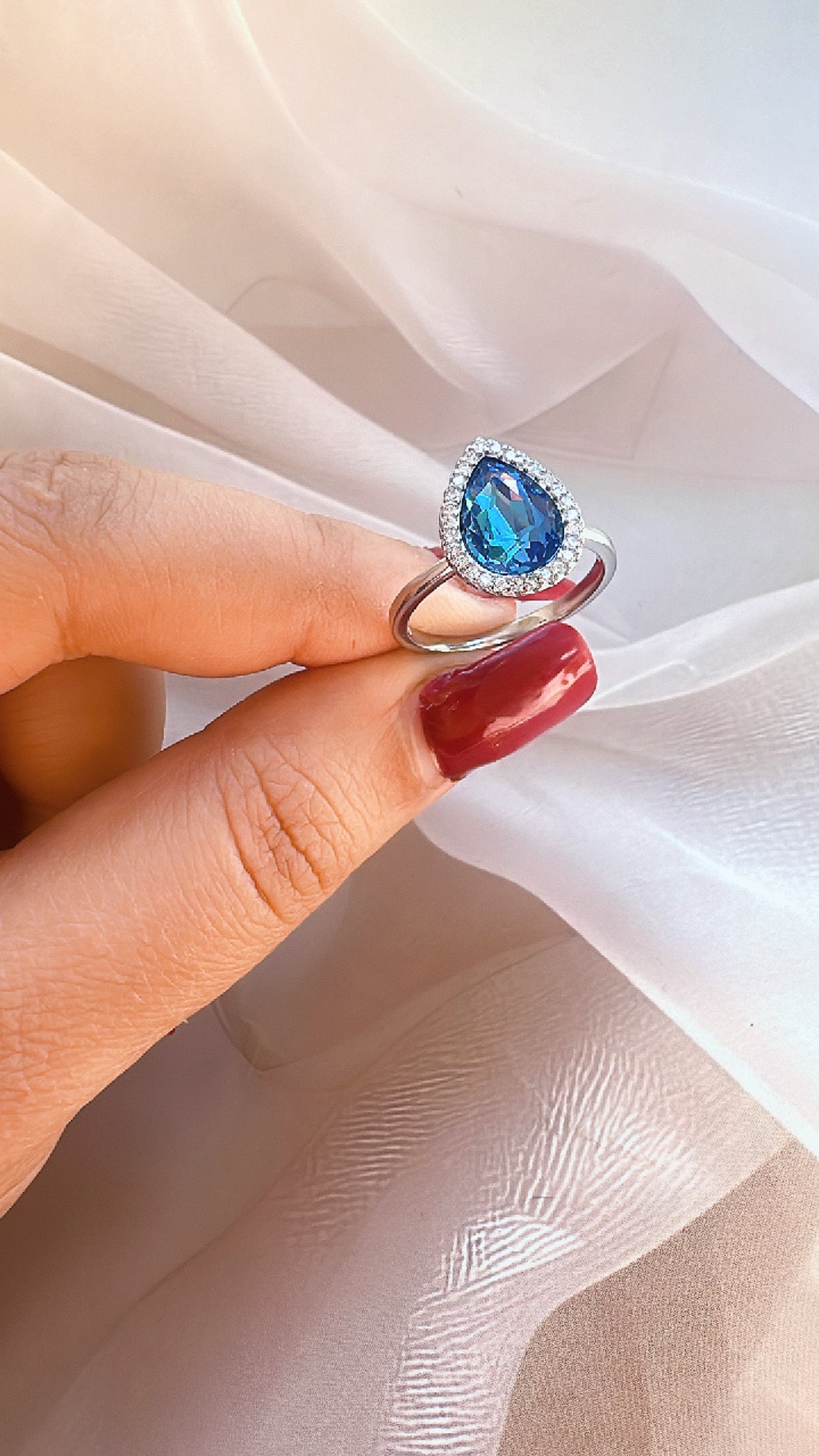 925 Sterling Silver Blue Drop Women Ring