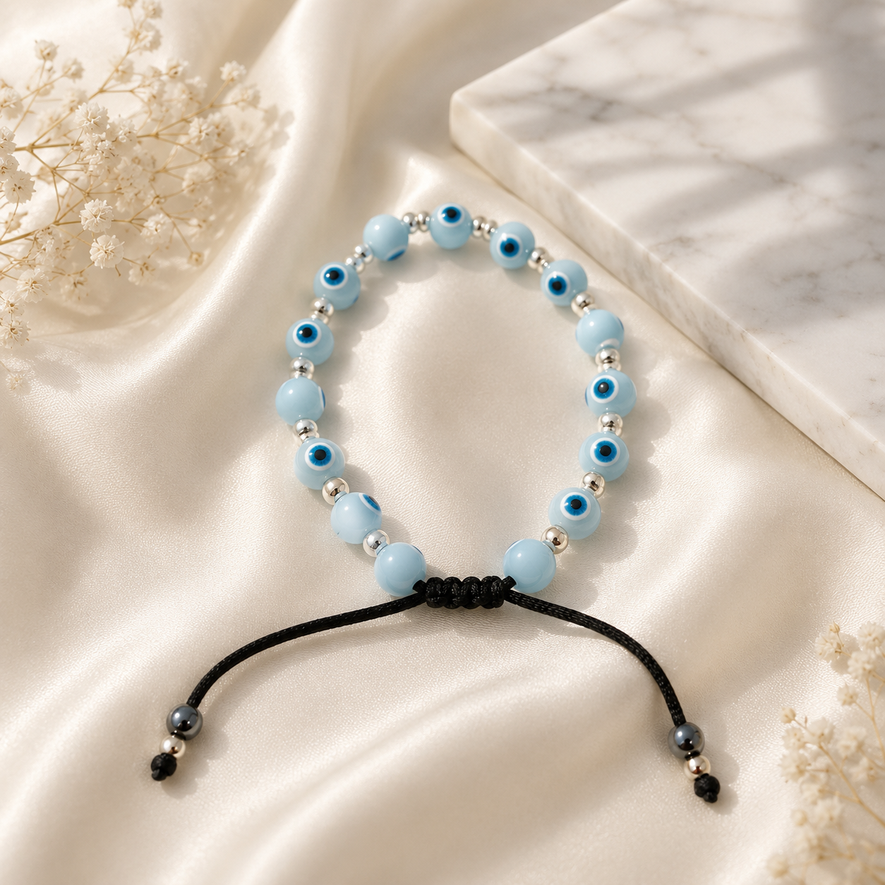 925 Sterling Silver Evil Eye Beaded Bracelet | Unisex