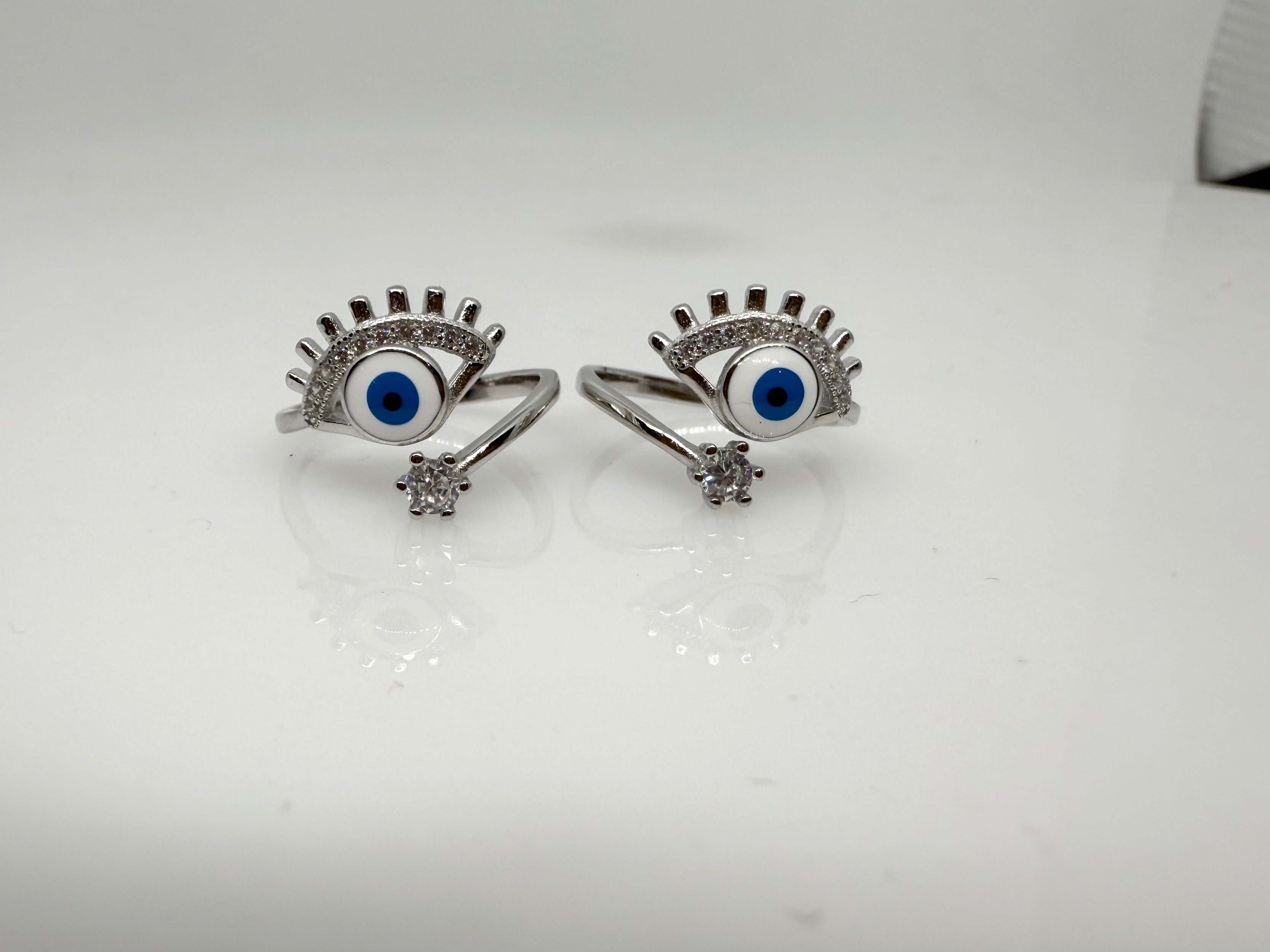 925 Silver Evil Eye Toe Rings (2 Rings) | Free Size