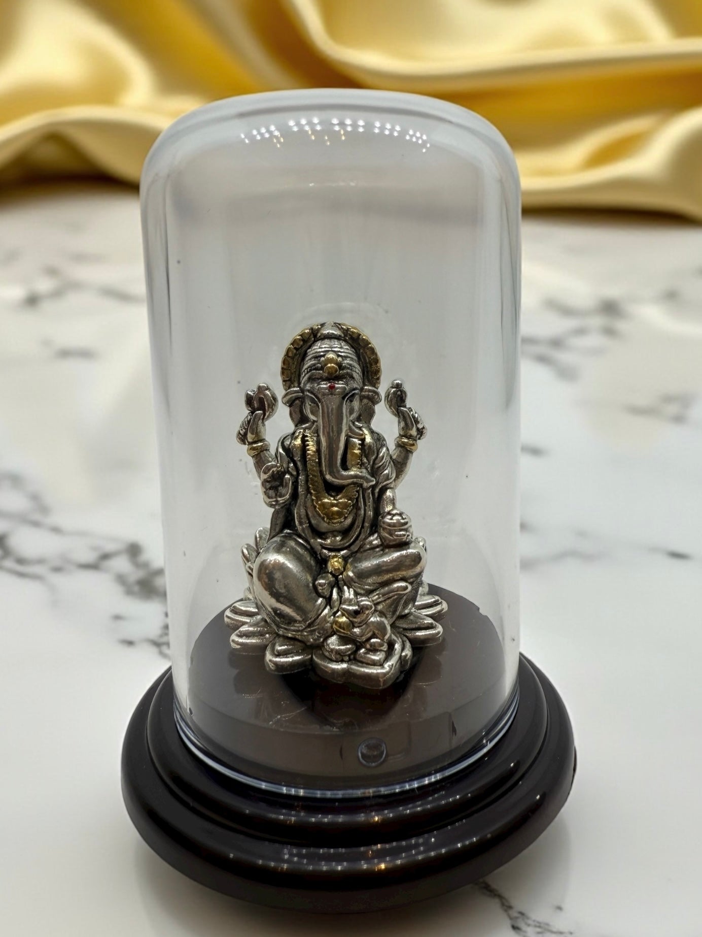 Emerald Pure 999 Silver Ganesha Idol with Acrylic Base for Pooja/Gift