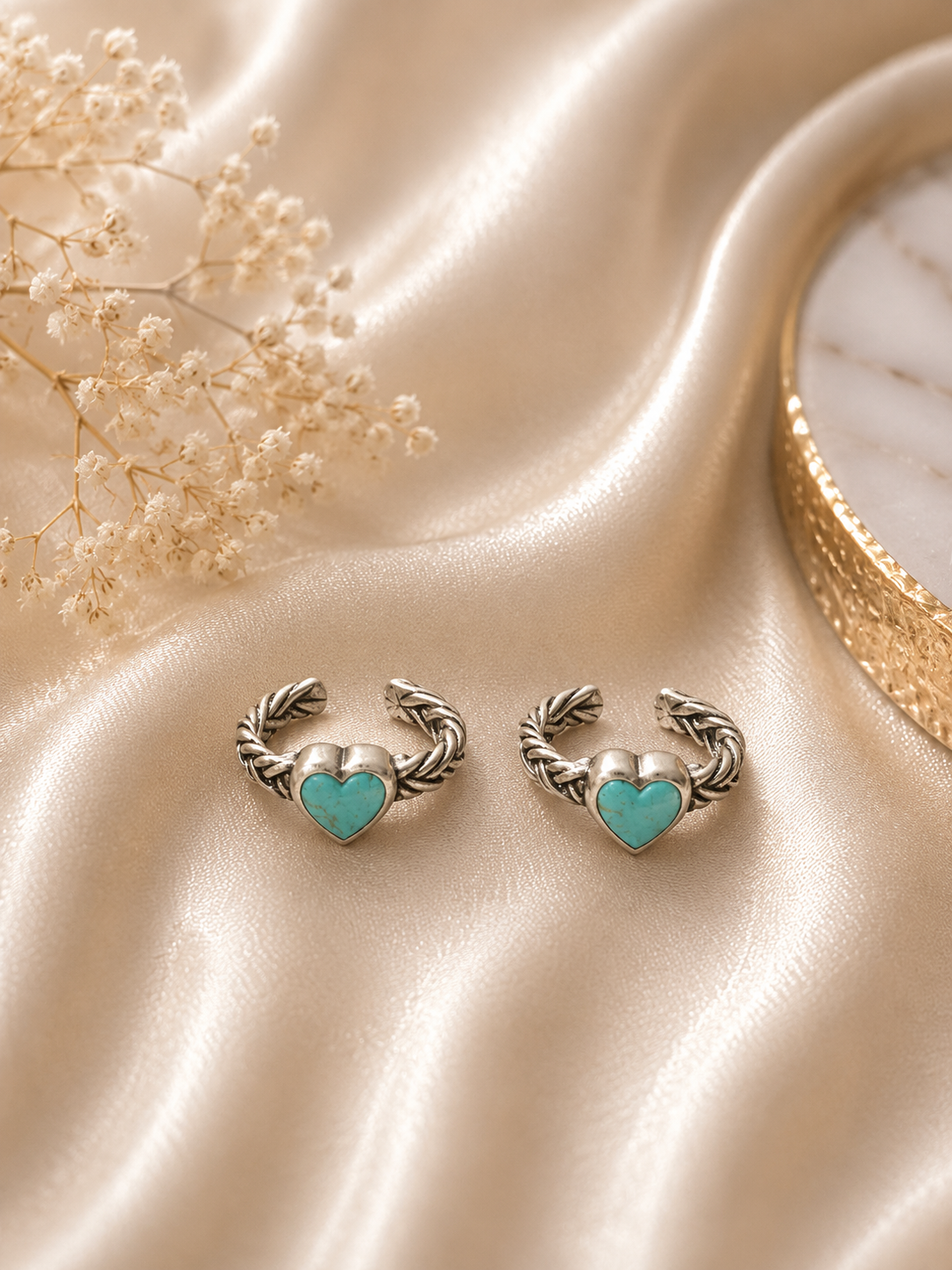 925 Sterling Silver Mini Heart Toe rings ( 2 rings) | free size