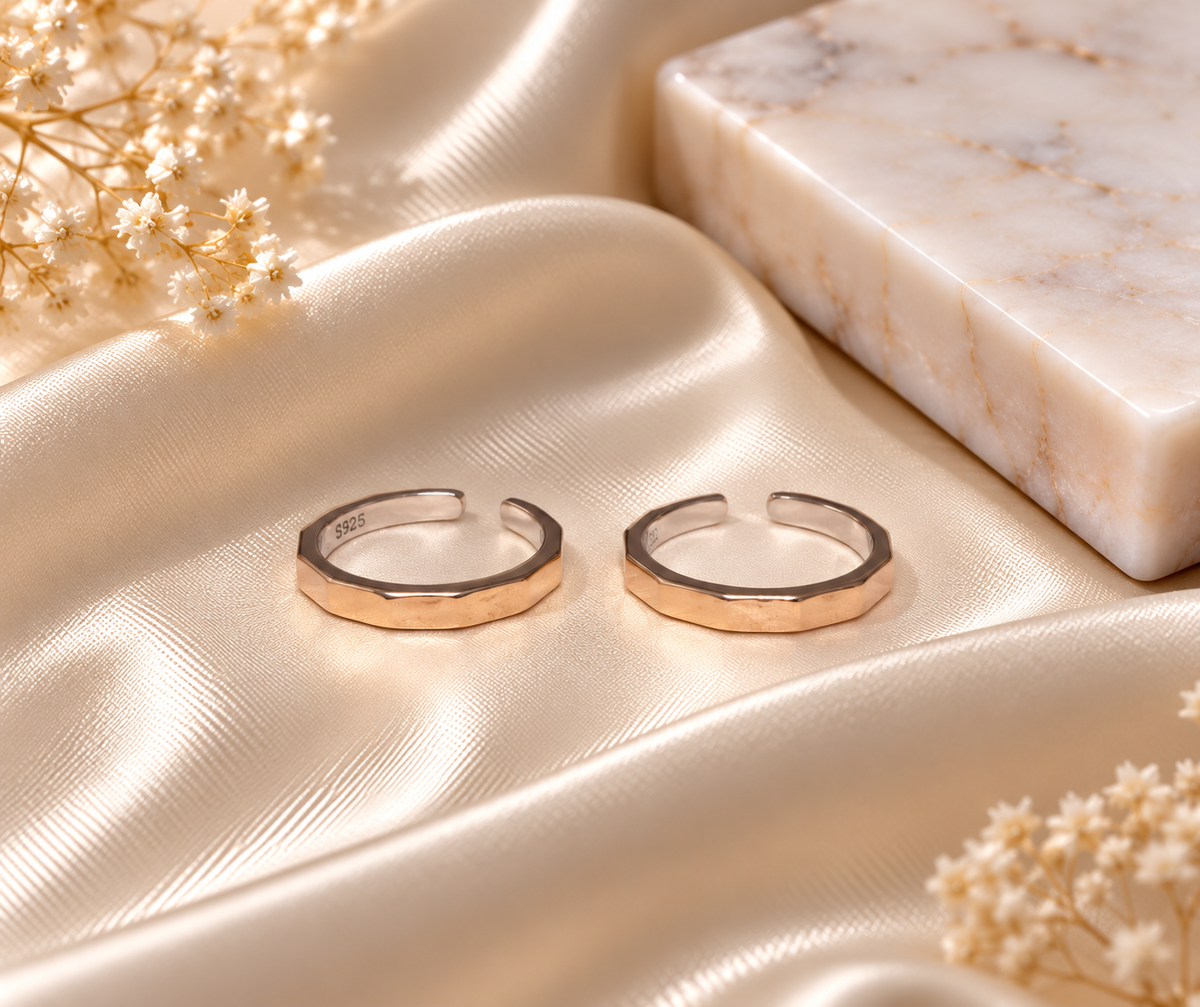 925 Sterling Silver Rose Gold Toe Rings (2 Rings) | Free Size