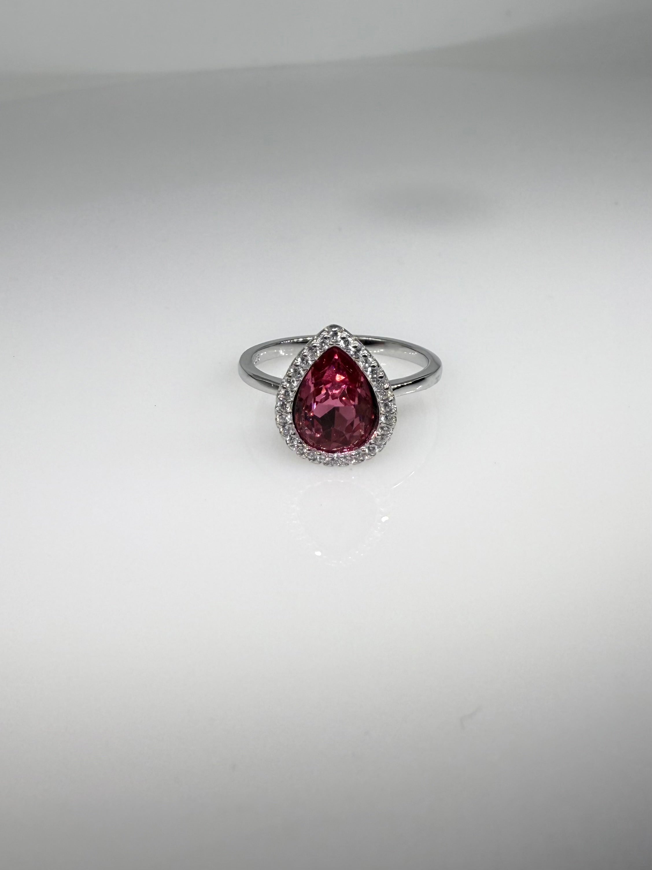 925 Sterling Silver Garnet Drop Women Ring