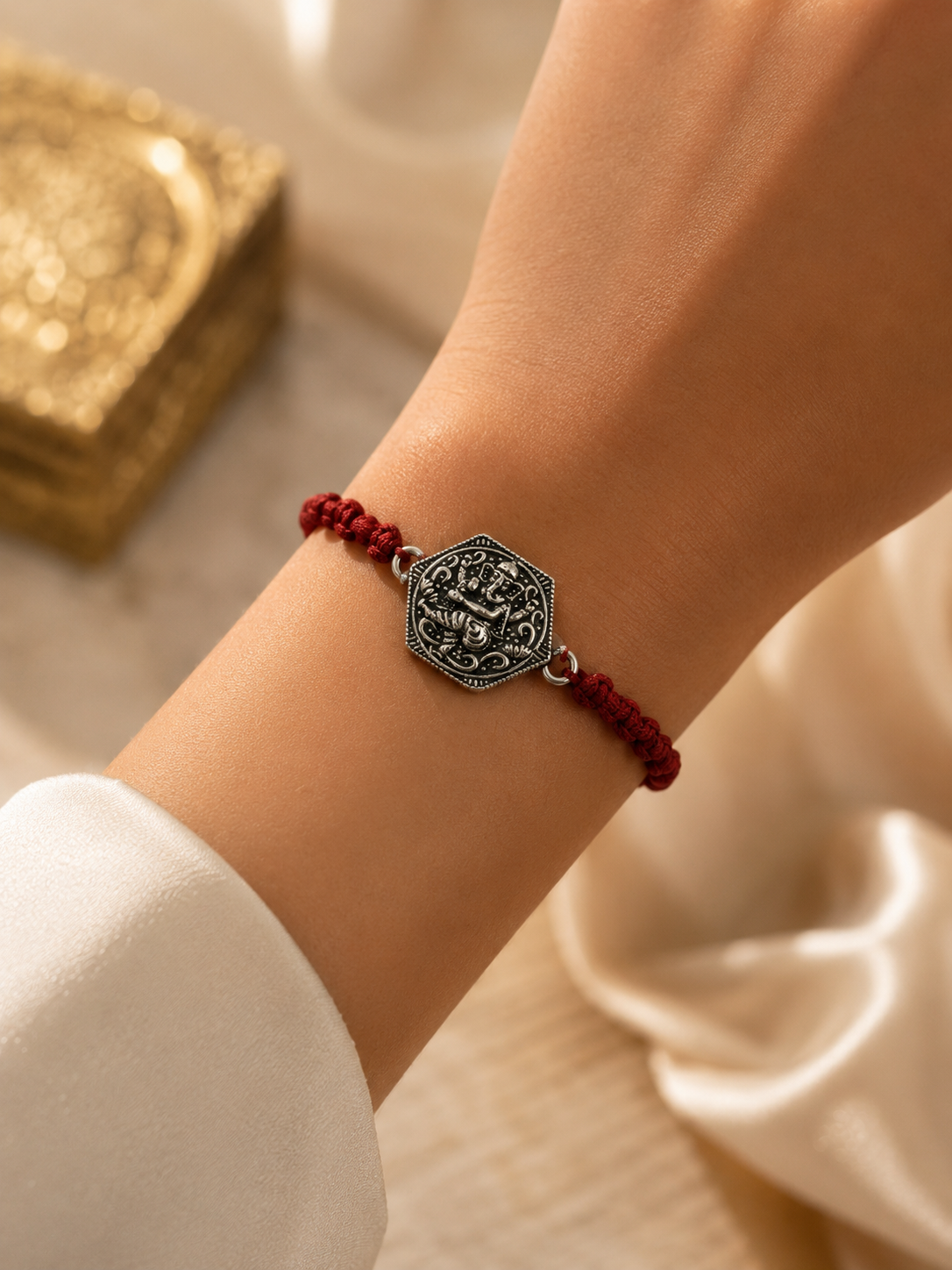 925 Silver Ganesha Oxidised Thread Rakhi