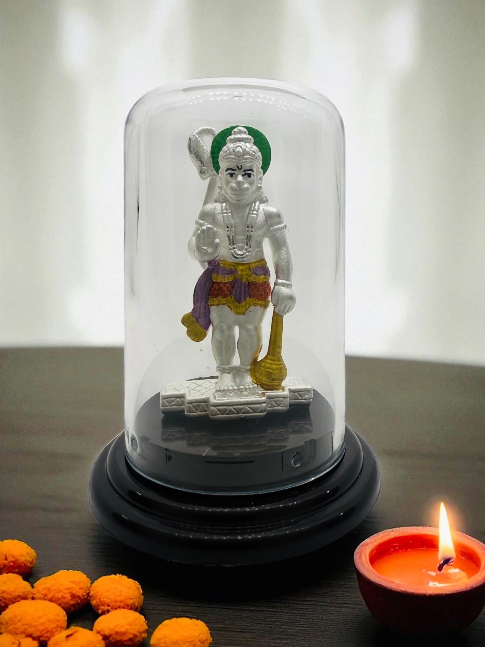Emerald Pure 999 Silver Hanuman Idol with Acrylic Base For Pooja/ Gift
