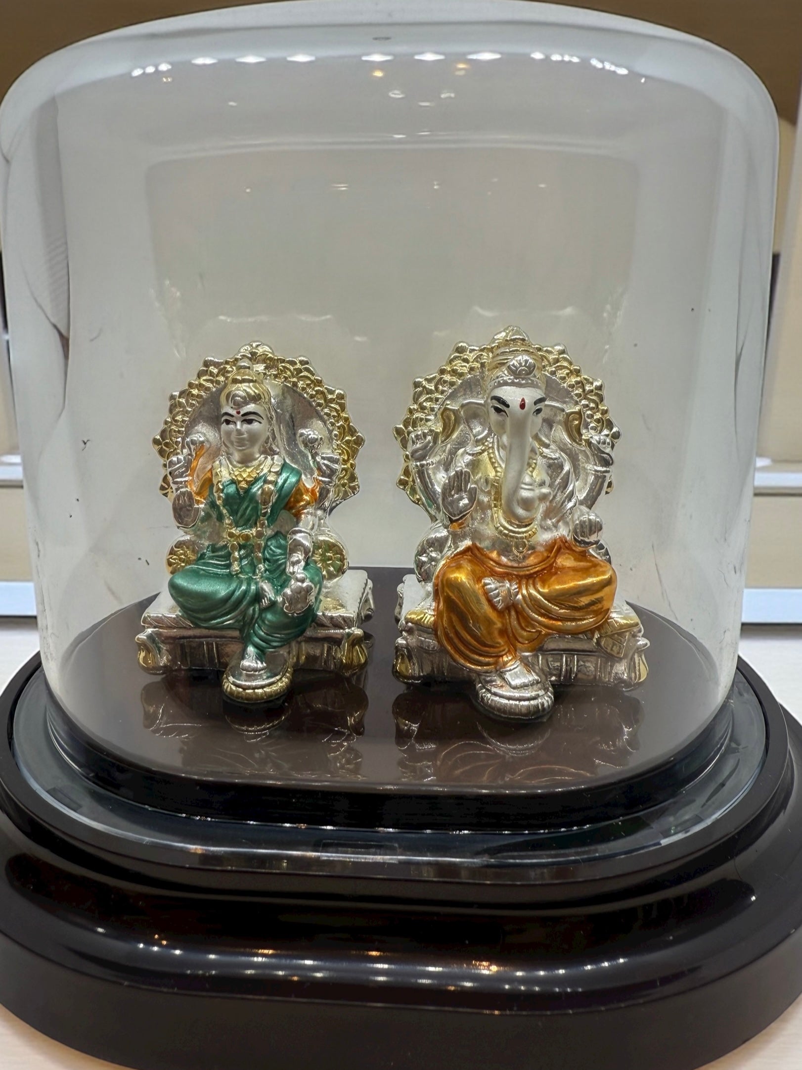 Emerald Pure 999 Silver Lakshmi Ganesh Idol with Acrylic Base For Pooja/ Gift