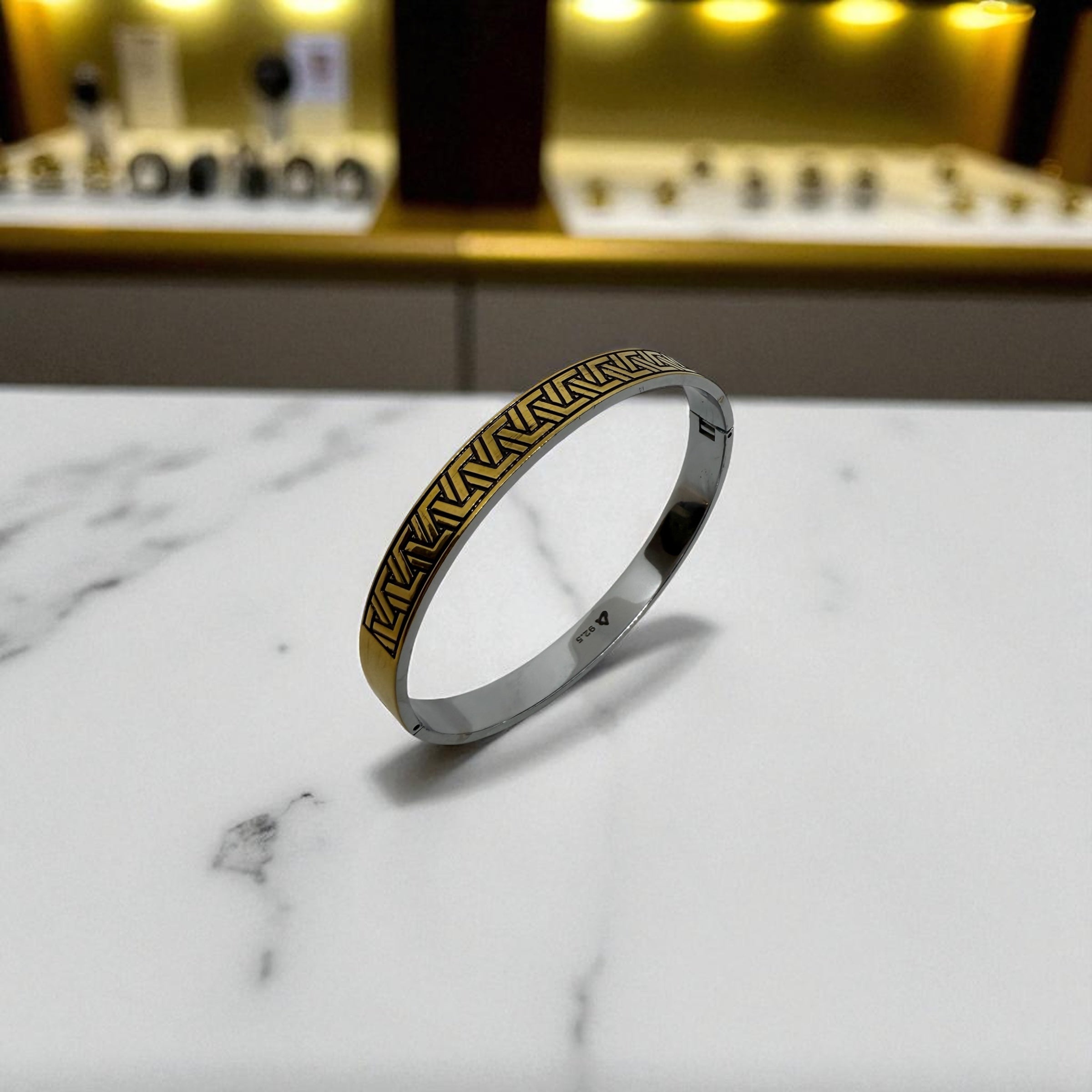 925 STERLING SILVER GEOMETRIC OPENABLE KADA BANGLE | GOLD POLISH | UNISEX BANGLE | MEN’S KADA
