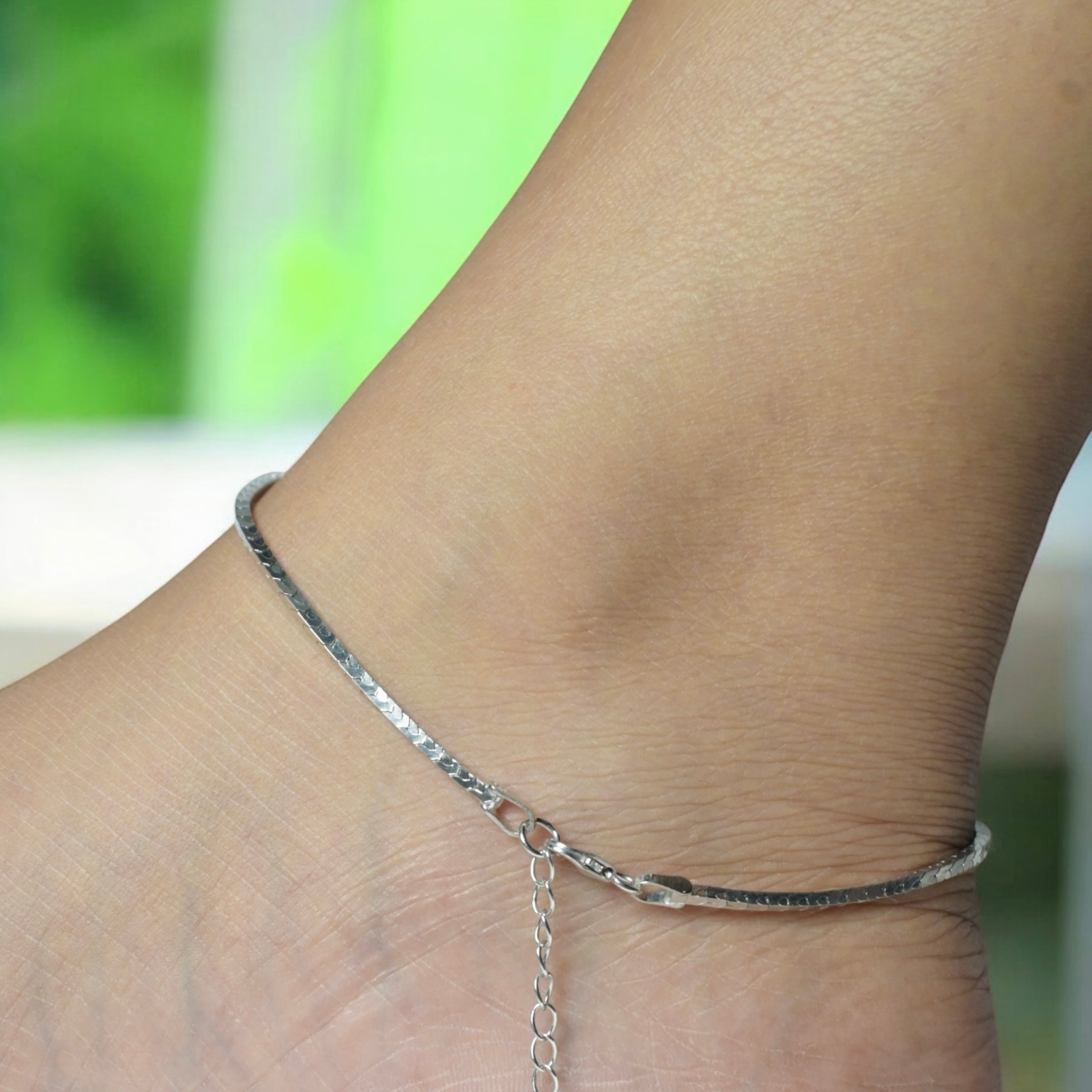 925 Sterling Silver Flat Snake Chain Anklets