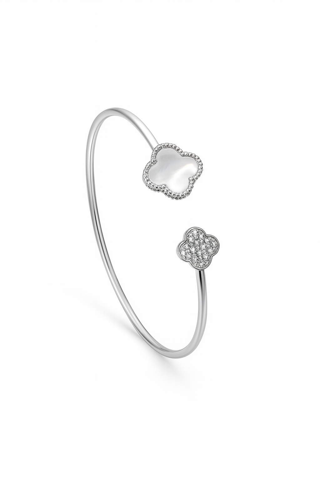 925 Sterling Silver Pearl Mist Clover Openable Bangle Bracelet | For Her
