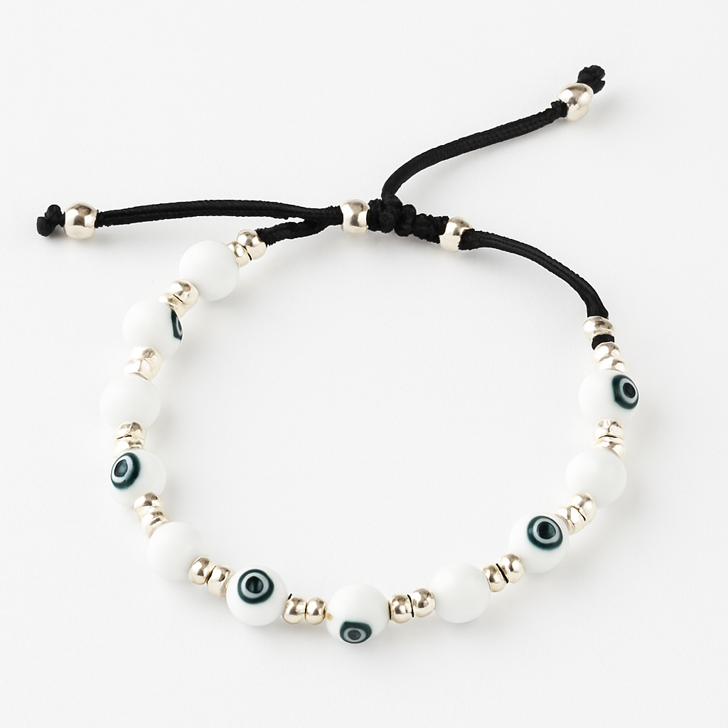 925 Sterling Silver White Evil Eye Protection Men’s Bracelet | For kids & Women