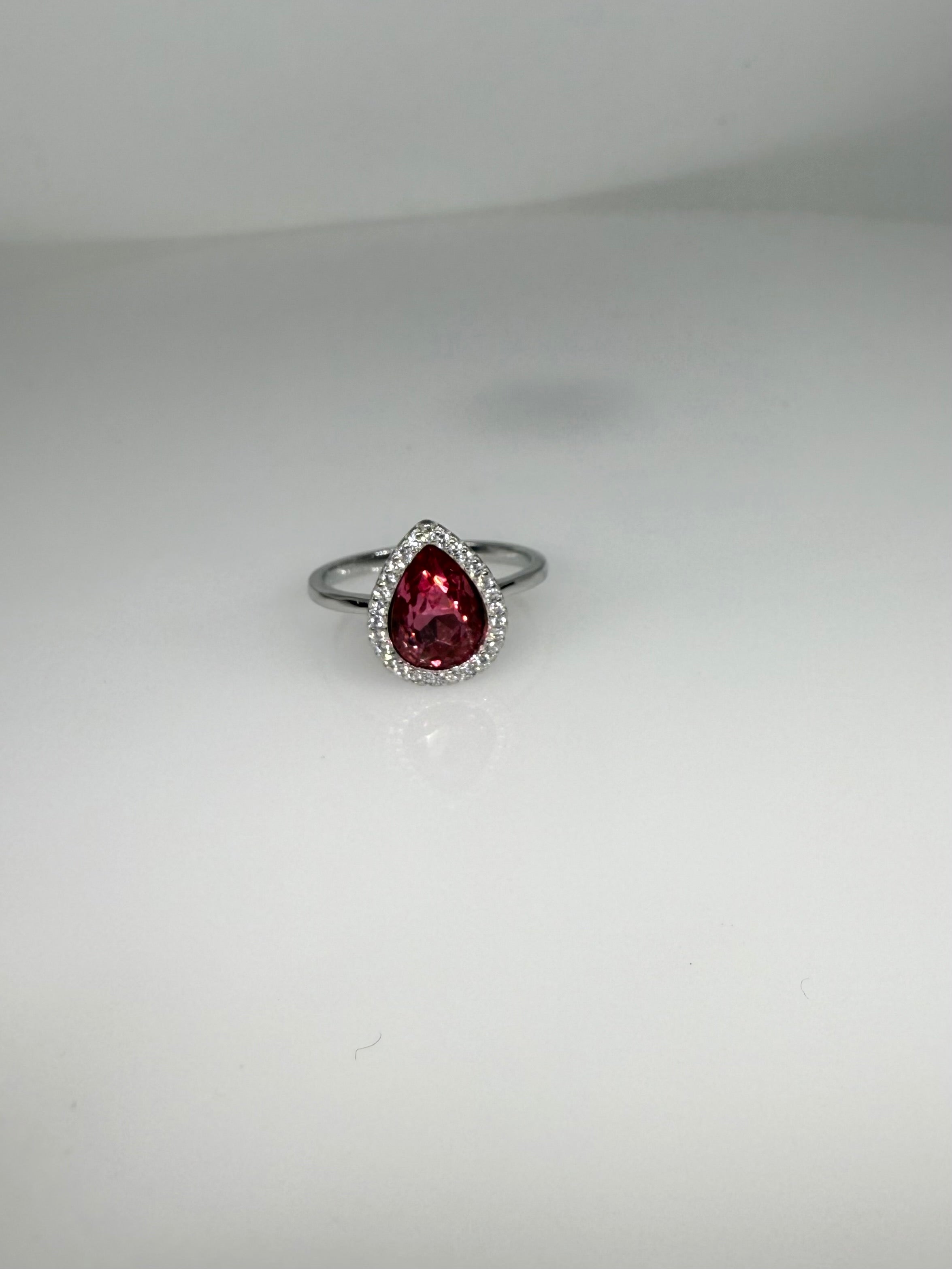 925 Sterling Silver Garnet Drop Women Ring