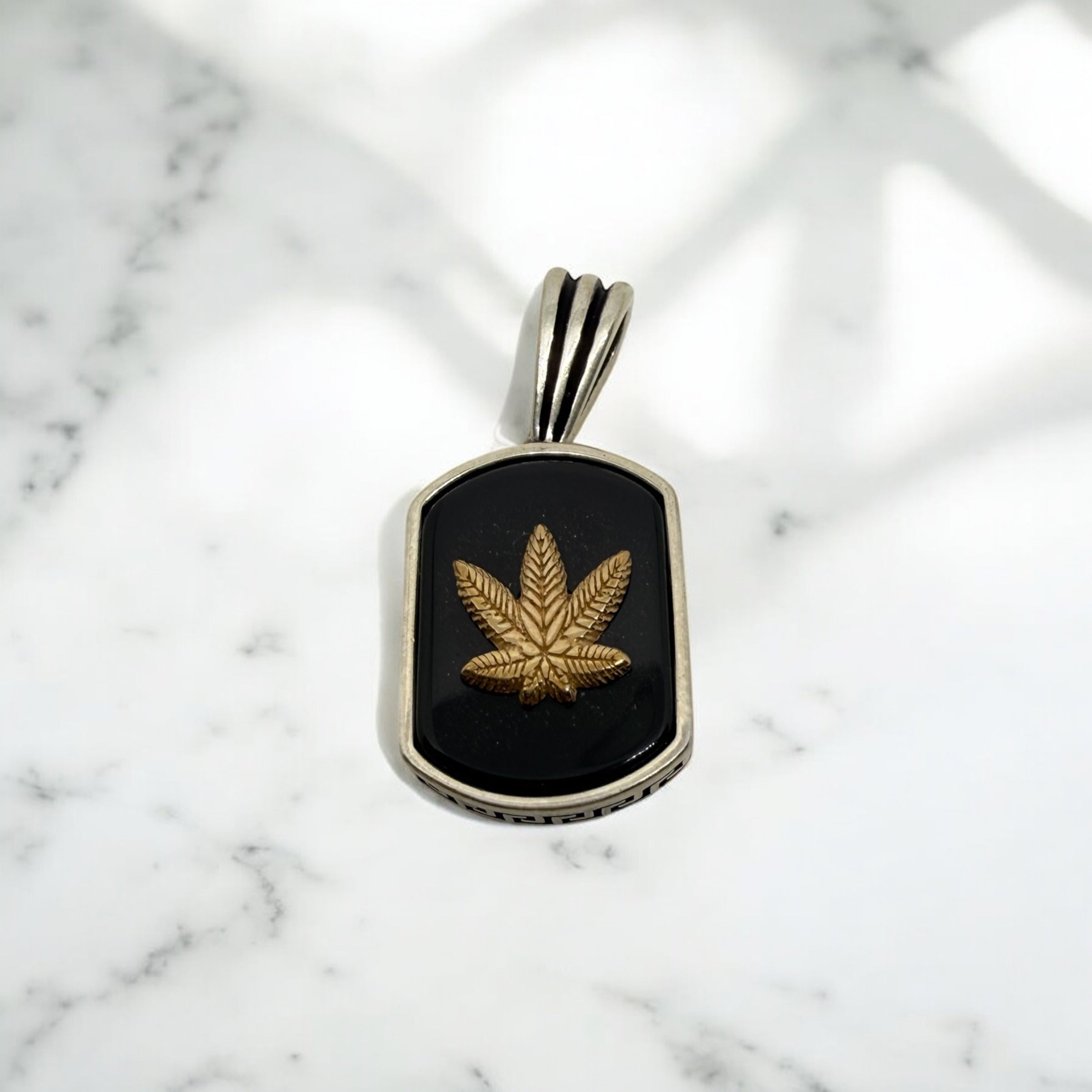 925 Sterling Silver Black Leaf Bar Pendant